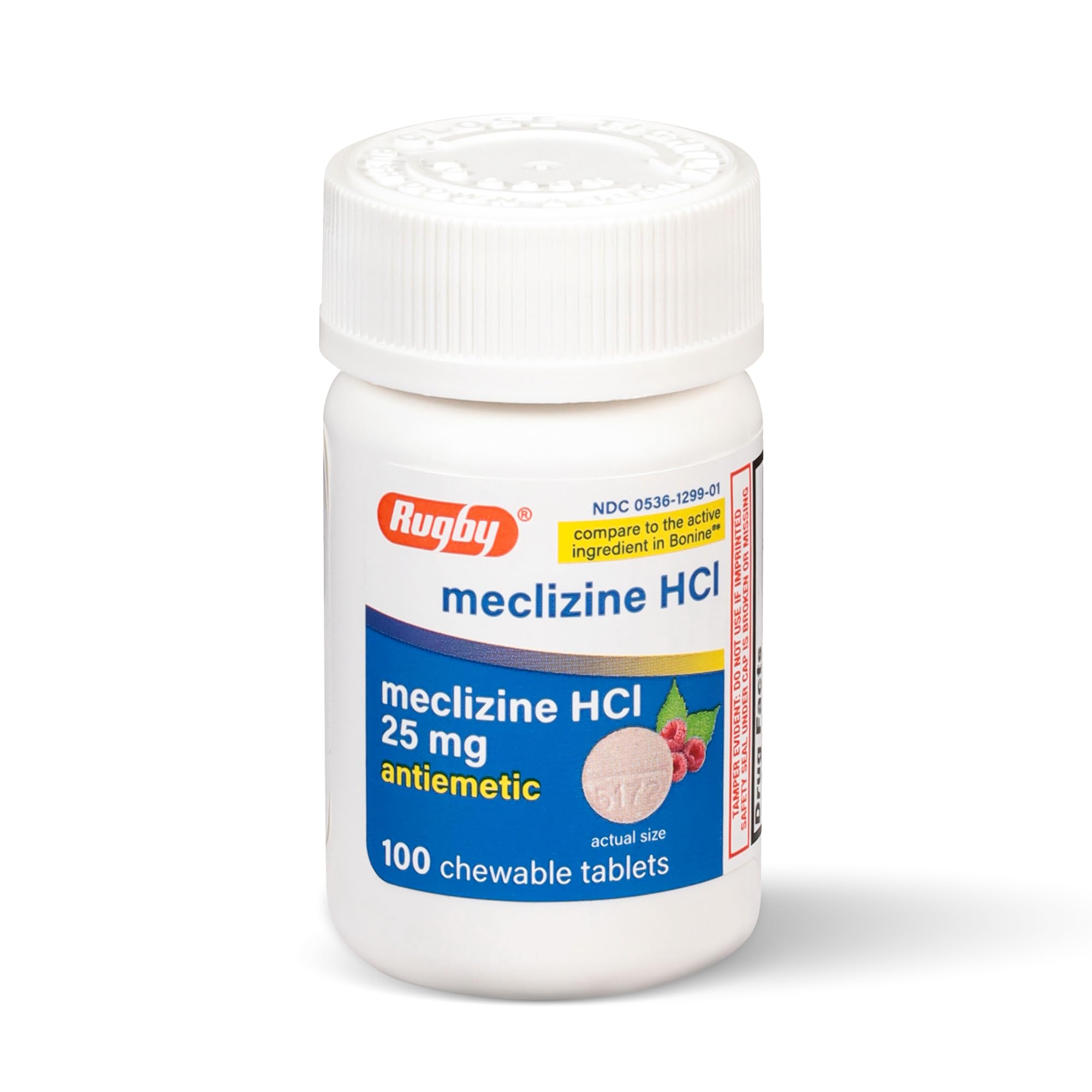 Rugby Meclizine Chewable Tablets 25mg - Anti-Nausea Medicine Helps with Motion Sickness - 100 Count (1 Pack) - Maple Wellness Supplements