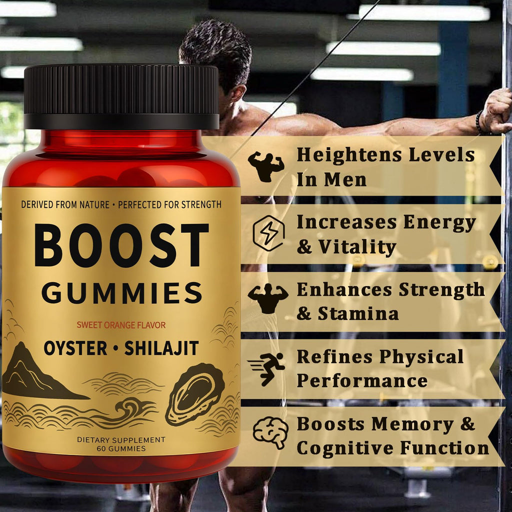 Rulinal Boost Alpha Gummies for Men | Oyster Shilajit Gummies for Adults | Enhances Strength & Immune Support | with Oyster, Shilajit, Vitamin B3, Maca Powder | Non-GMO & Vegan | 60 Gummies - TrustMedUSA