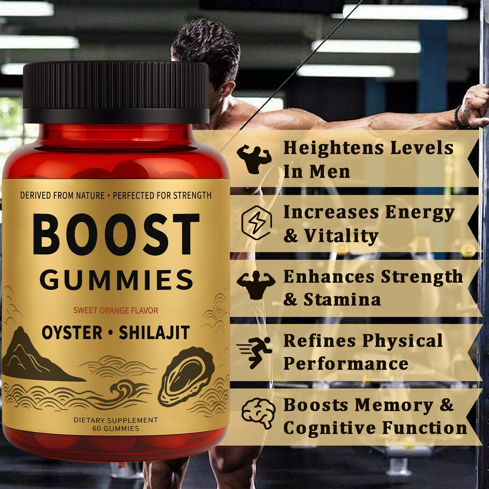 Rulinal Boost Alpha Gummies for Men | Oyster Shilajit Gummies for Adults | Enhances Strength & Immune Support | with Oyster, Shilajit, Vitamin B3, Maca Powder | Non-GMO & Vegan | 60 Gummies - TrustMedUSA