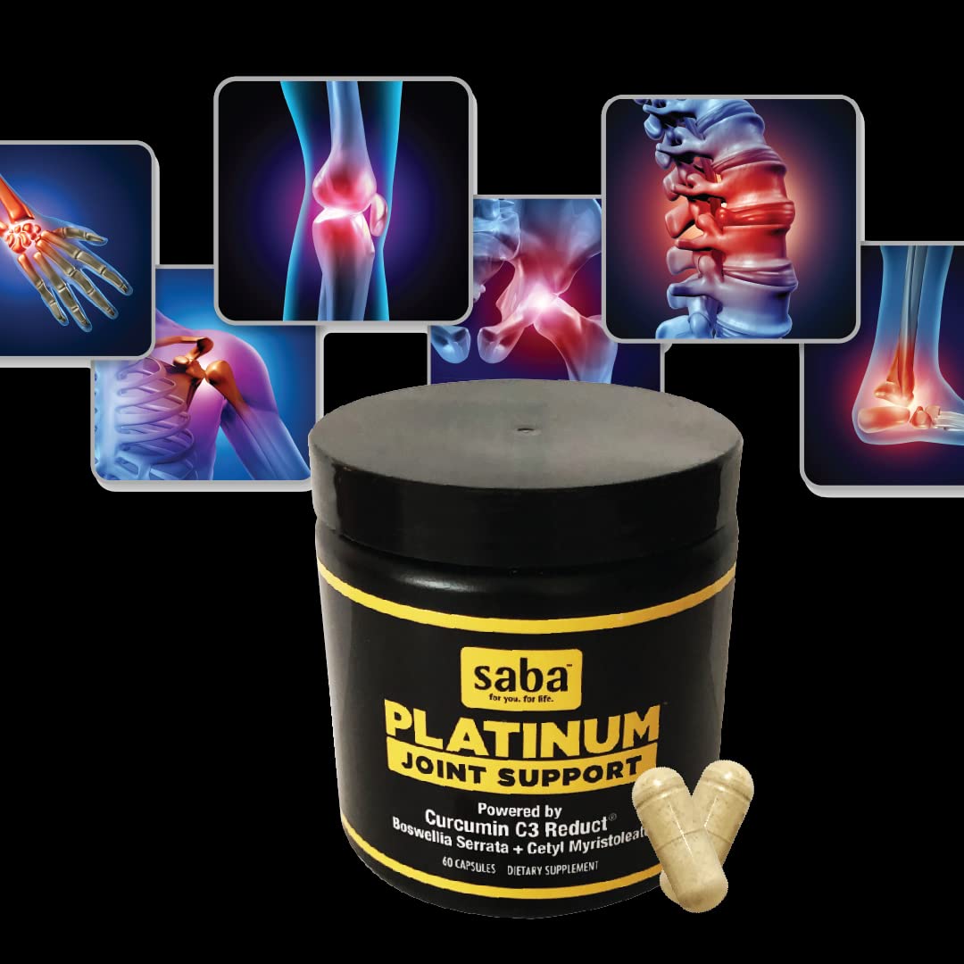 Saba Platinum Joint Support – High Absorption Curcumin C3 Reduct & Boswellia – Fast Acting Turmeric Supplement for Joint Pain Relief, Mobility & Healthy Inflammation Response – 60 Vegan Capsules - TrustMedUSA