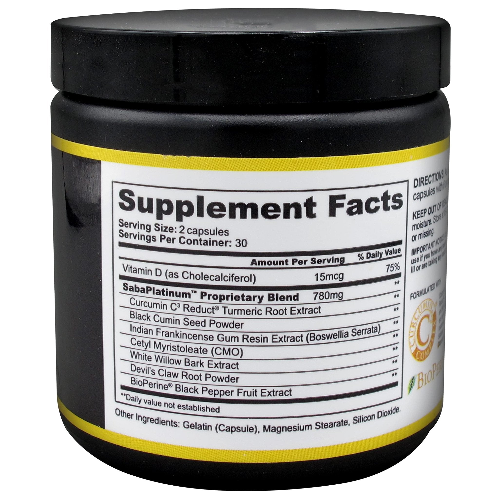 Saba Platinum Joint Support – High Absorption Curcumin C3 Reduct & Boswellia – Fast Acting Turmeric Supplement for Joint Pain Relief, Mobility & Healthy Inflammation Response – 60 Vegan Capsules - TrustMedUSA