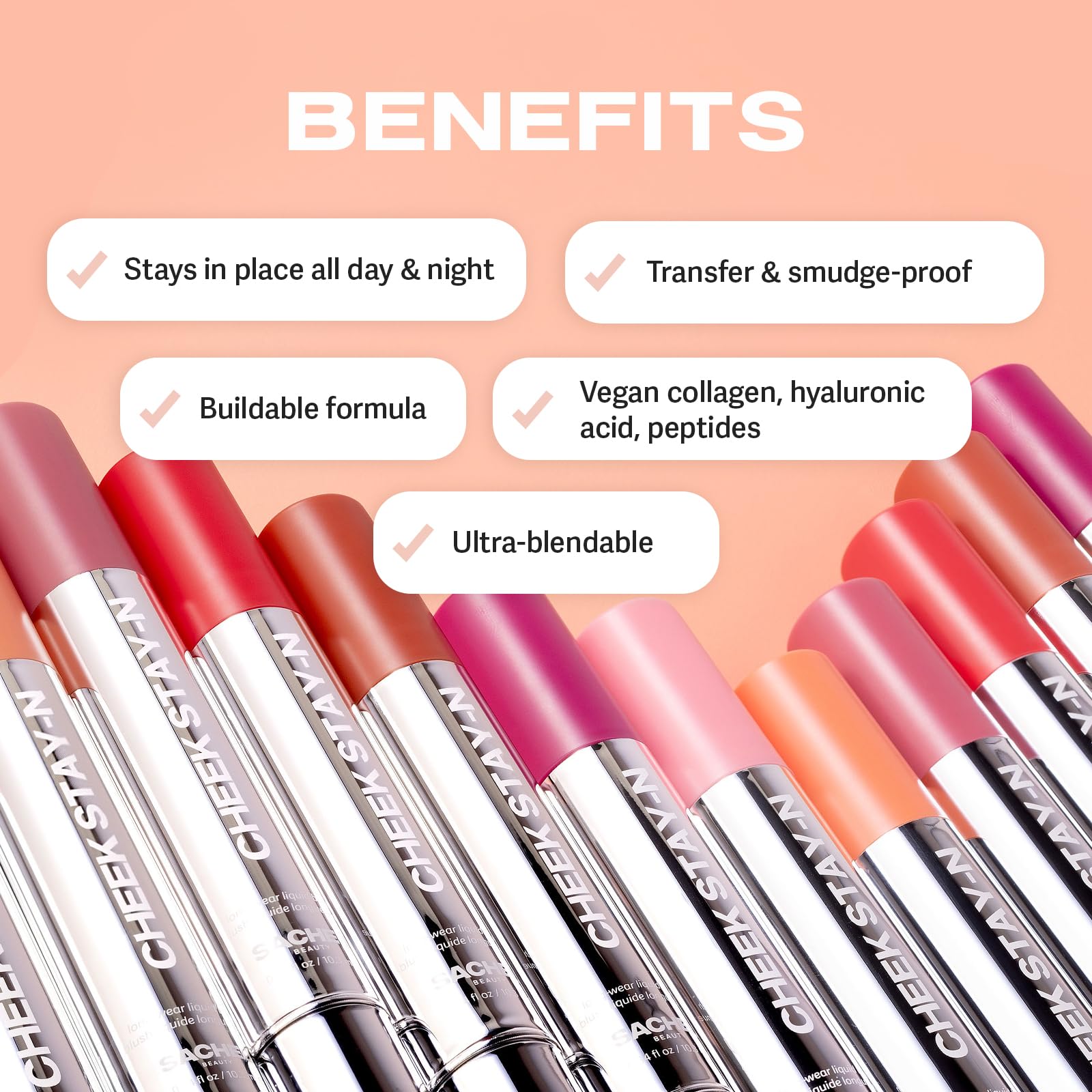 Sacheu Cheek STAY-N Liquid Blush for Cheeks — High Pigment, Buildable, Lightweight Cream Blush for Dewy & Radiant Flushed Cheeks — Long-lasting & Cruelty Free, I'm Playful - TrustMedUSA