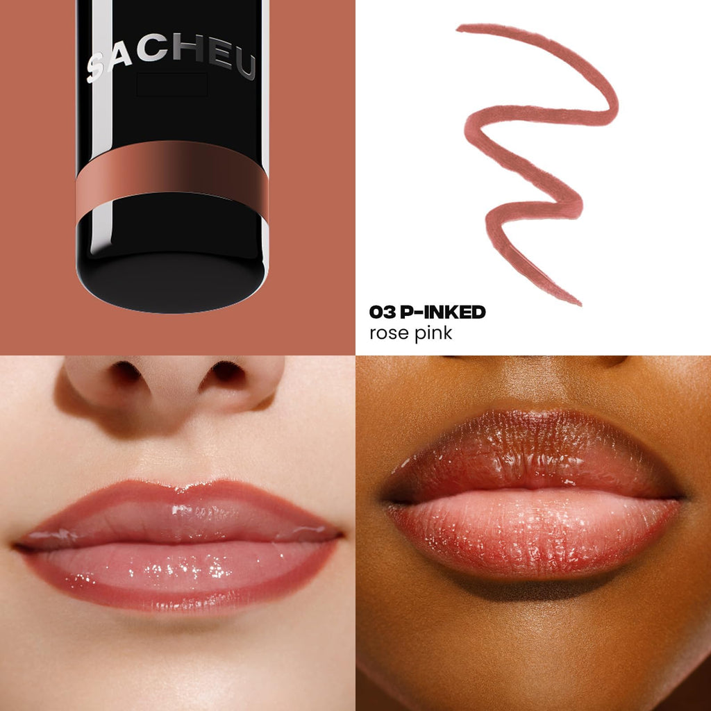 Sacheu Lip Liner STAY-N Peel Off Lip Stain — Long Lasting Waterproof Lip Tint with Hyaluronic Acid & Vitamin E — Transfer Proof Matte Finish, Vegan & Cruelty-Free (p-INKED) - TrustMedUSA