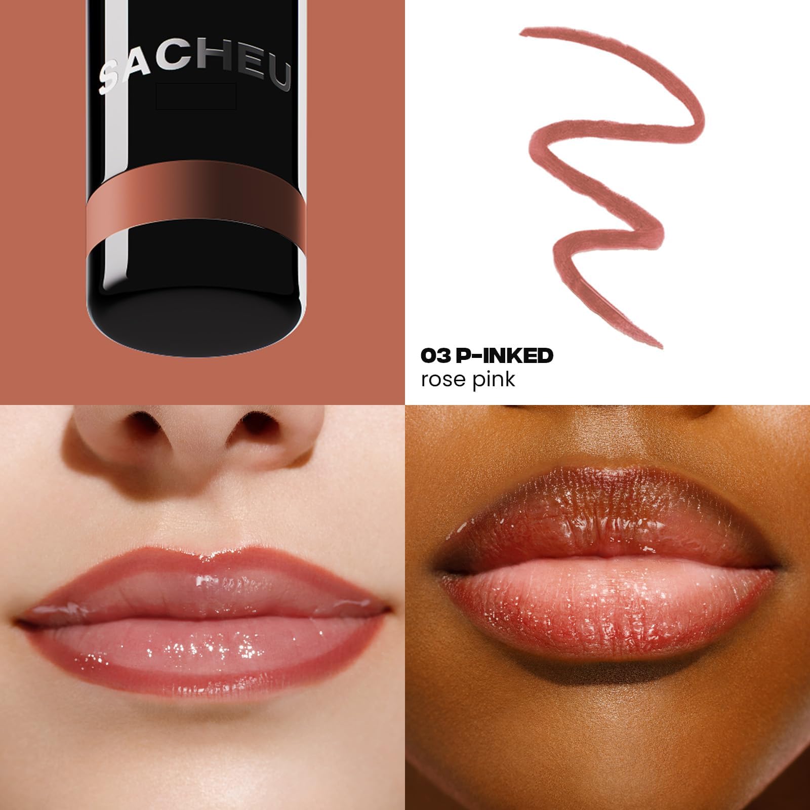 Sacheu Lip Liner STAY-N Peel Off Lip Stain — Long Lasting Waterproof Lip Tint with Hyaluronic Acid & Vitamin E — Transfer Proof Matte Finish, Vegan & Cruelty-Free (p-INKED) - TrustMedUSA