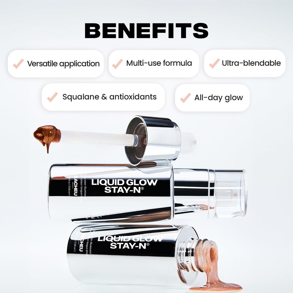 Sacheu Liquid Glow STAY-N Liquid Highlighter & Illuminator Makeup — 30ml Long Lasting Luminous Glow Lightweight Dewy Finish, Glow Getter - TrustMedUSA