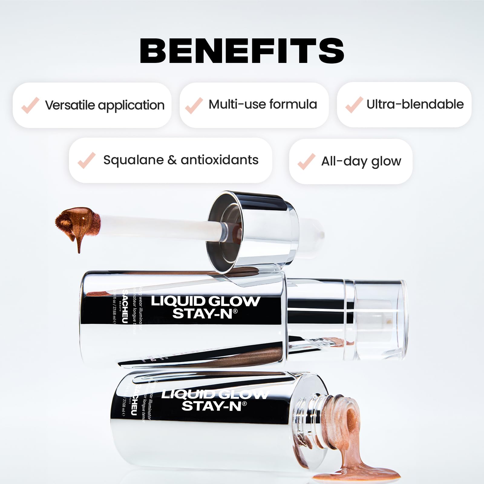 Sacheu Liquid Glow STAY-N Liquid Highlighter & Illuminator Makeup — 30ml Long Lasting Luminous Glow Lightweight Dewy Finish, Glow Getter - TrustMedUSA