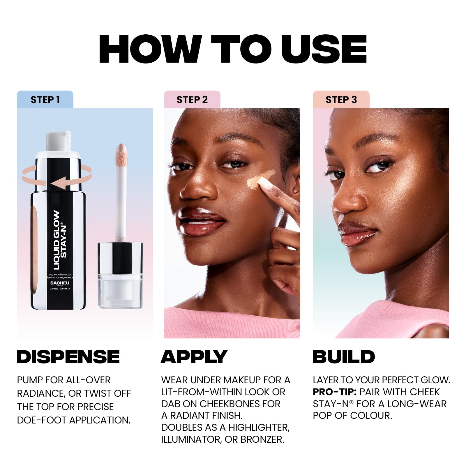 Sacheu Liquid Glow STAY-N Liquid Highlighter & Illuminator Makeup — 30ml Long Lasting Luminous Glow Lightweight Dewy Finish, Glow Getter - TrustMedUSA