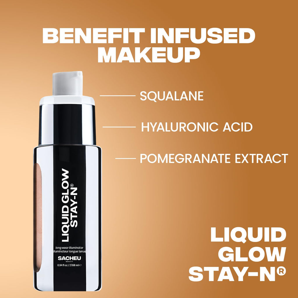 Sacheu Liquid Glow STAY-N Liquid Highlighter & Illuminator Makeup — 30ml Long Lasting Luminous Glow Lightweight Dewy Finish, Glow Getter - TrustMedUSA