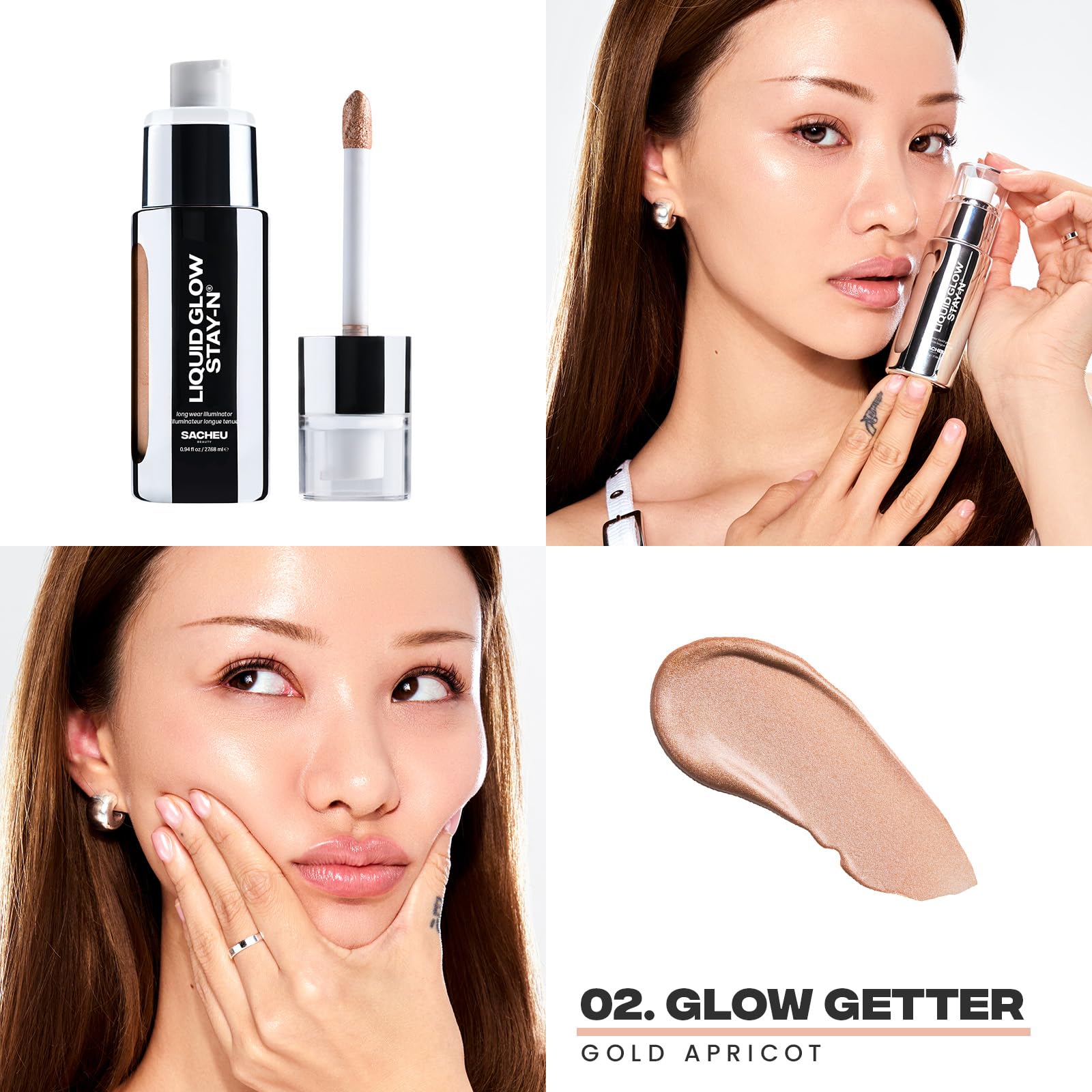 Sacheu Liquid Glow STAY-N Liquid Highlighter & Illuminator Makeup — 30ml Long Lasting Luminous Glow Lightweight Dewy Finish, Glow Getter - TrustMedUSA