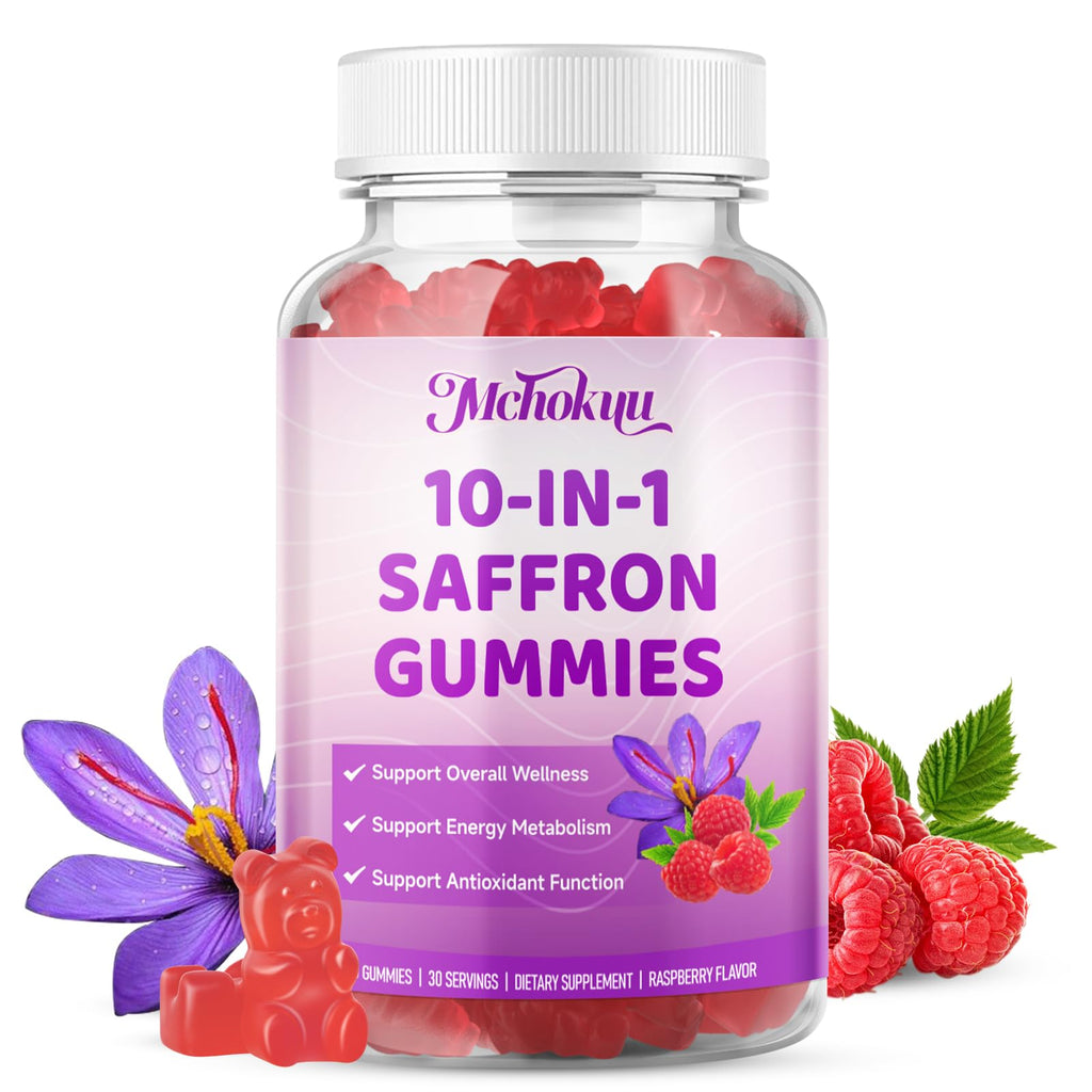 Saffron Supplement Gummies for Kids & Adults Supports Antioxidant Function with Ashwagandha, L-Theanine, Rhodiola Rosea, Lemon Balm, Vitamin D3, B6, Magnesium & Zinc – Raspberry Flavor, 60 Count - TrustMedUSA