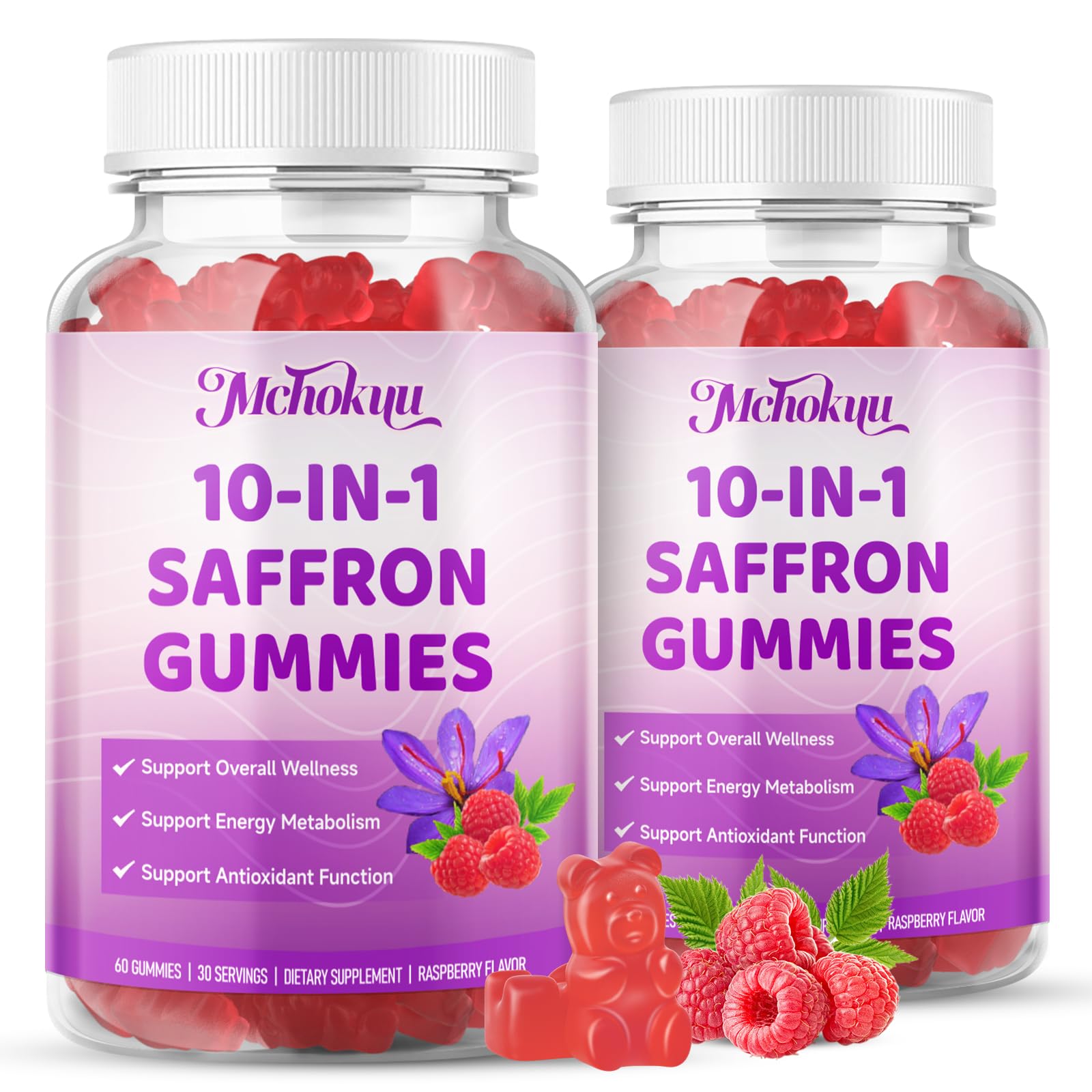 Saffron Supplement Gummies for Kids & Adults Supports Antioxidant Function with Ashwagandha, L-Theanine, Rhodiola Rosea, Lemon Balm, Vitamin D3, B6, Magnesium & Zinc – Raspberry Flavor, 60 Count - TrustMedUSA