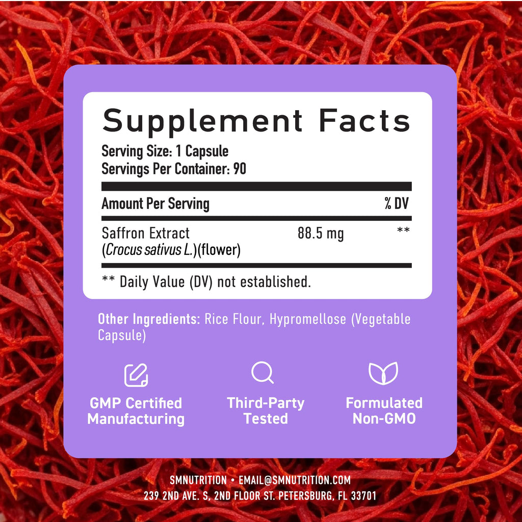 Saffron Supplements 88.5mg | 3-Month Supply | Pure Saffron Extract Capsules for Mood, Focus, Eye Health & Energy Balance Support | Crocus Sativus Extract | Gluten-Free & Non-GMO | 90 Capsules - TrustMedUSA