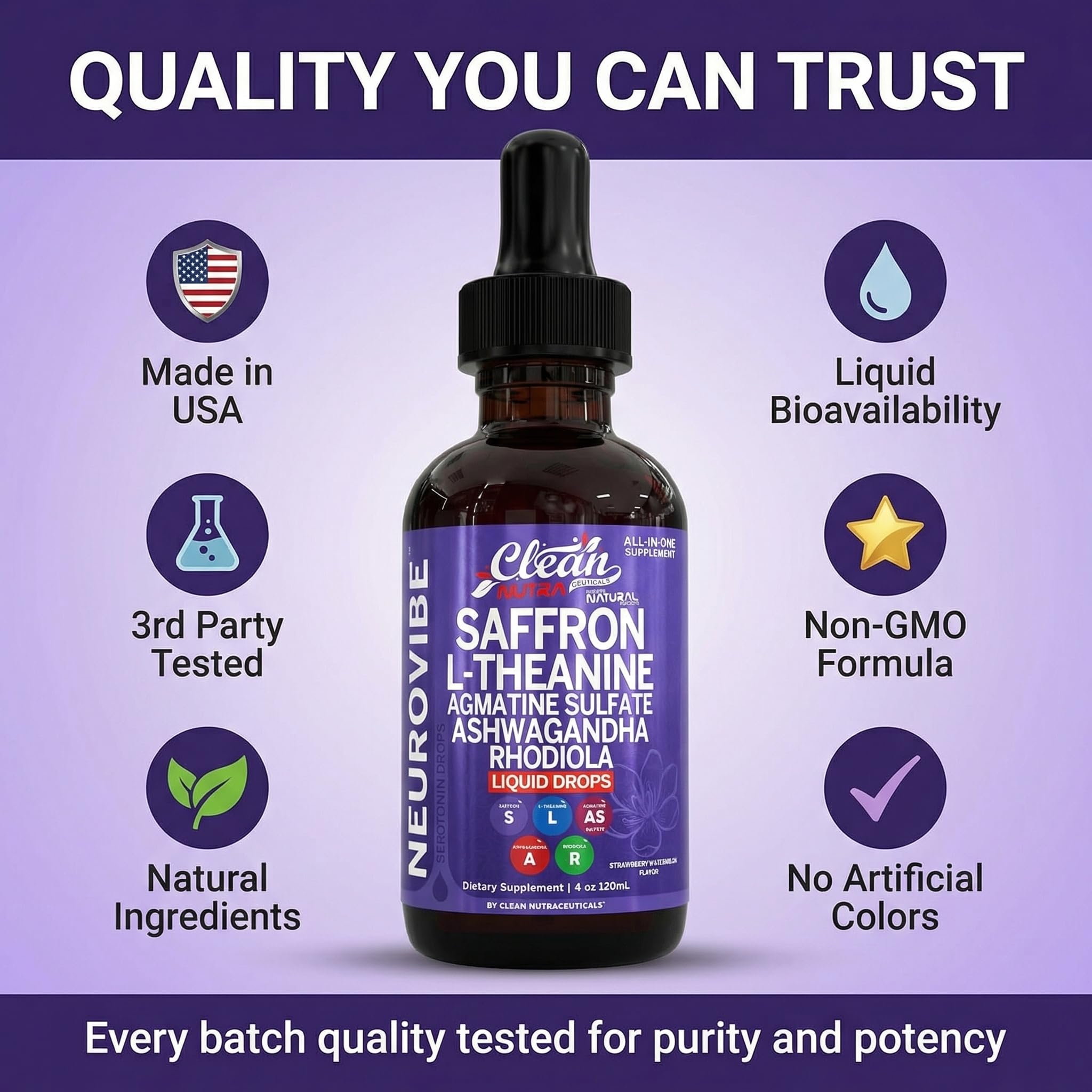 Saffron Supplements Liquid Drops L-Theanine Agmatine Sulfate Ashwagandha Magnesium Glycinate B6 Magnesium Stress Relief Mood Support 5-HTP GABA Supplement Vitamin D 4oz by Clean Nutra - Maple Wellness Supplements