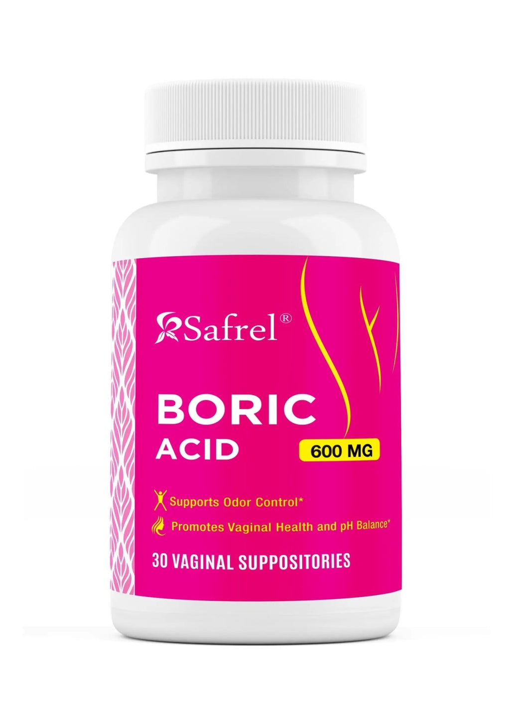 Safrel Boric Acid Vaginal Suppositories - 100% Pure Made in USA - Intimate Health Support, Vaginal Health and pH, Odor Control (30 Count) - TrustMedUSA