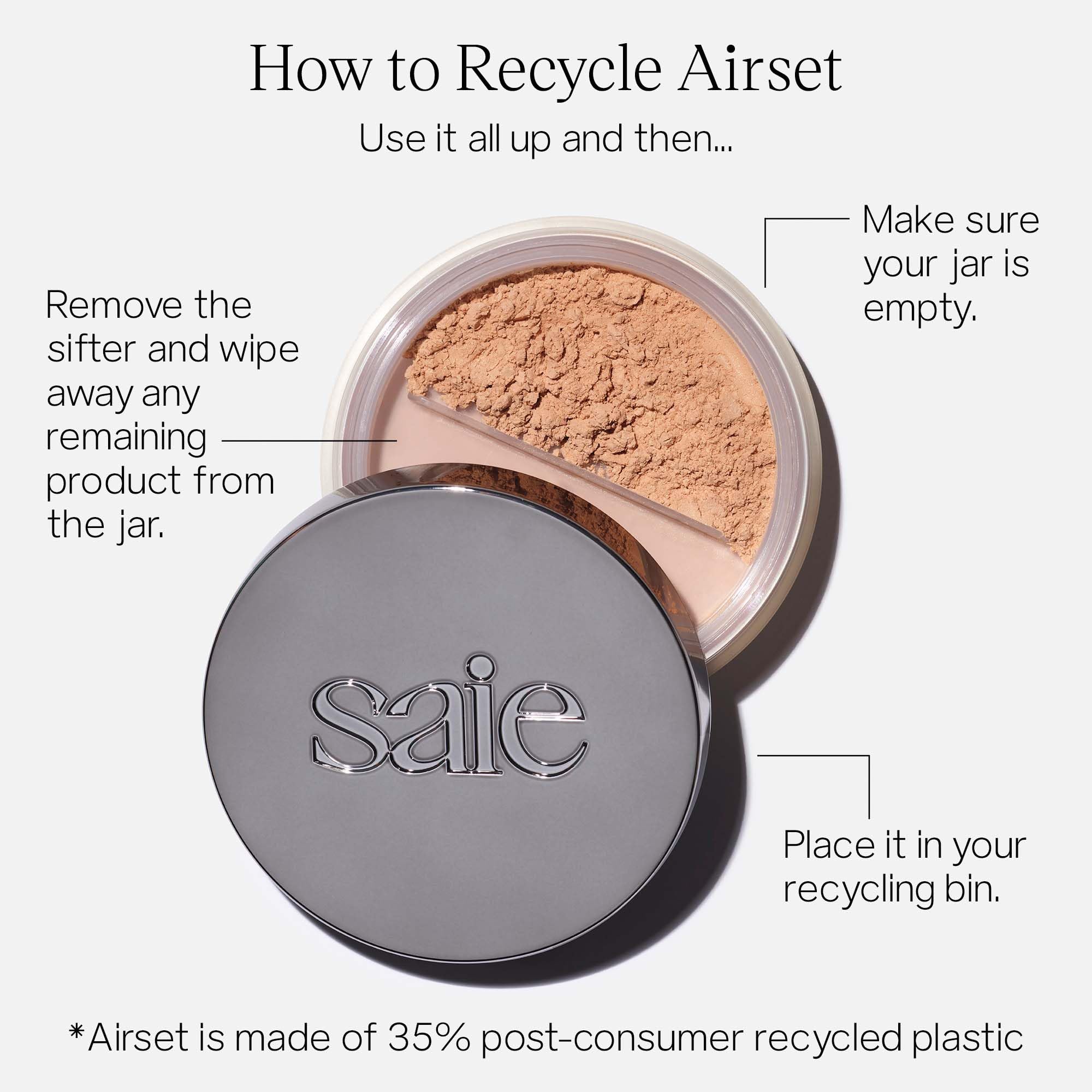 Saie Airset Radiant Loose Setting Powder - Weightless Face Powder to Set, Smooth + Diffuse Face Makeup - Formulated with Hydrating Squalane - Translucent (0.14 oz) - TrustMedUSA