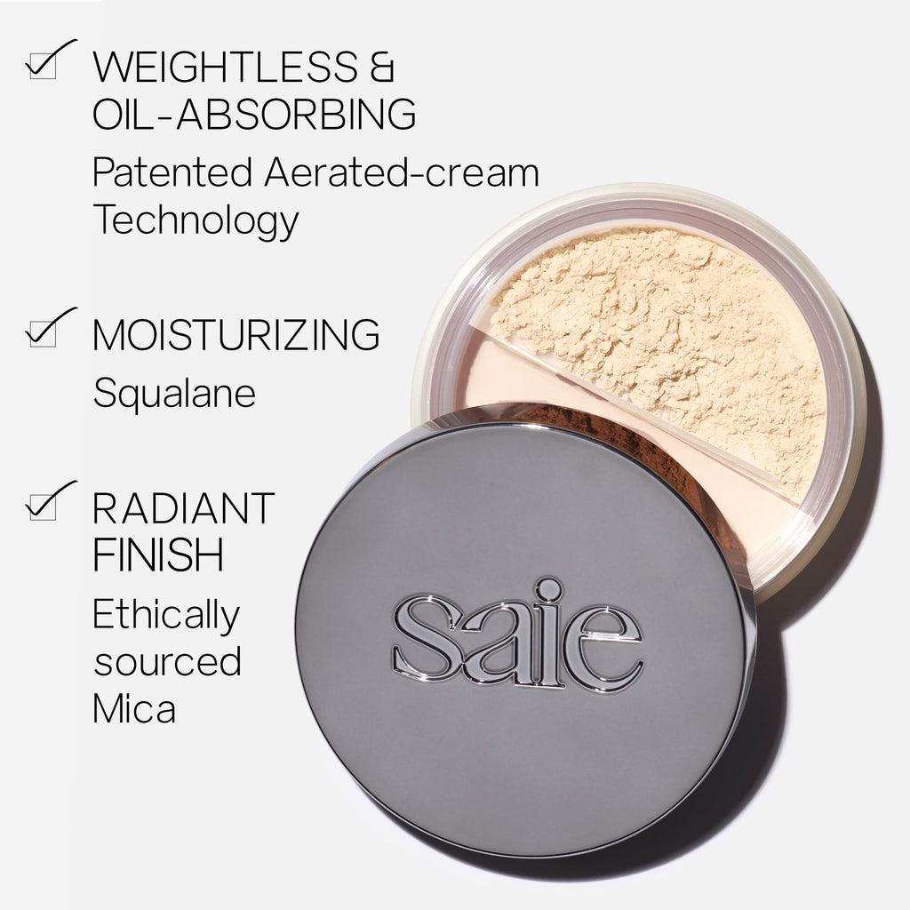 Saie Airset Radiant Loose Setting Powder - Weightless Face Powder to Set, Smooth + Diffuse Face Makeup - Formulated with Hydrating Squalane - Translucent (0.14 oz) - TrustMedUSA