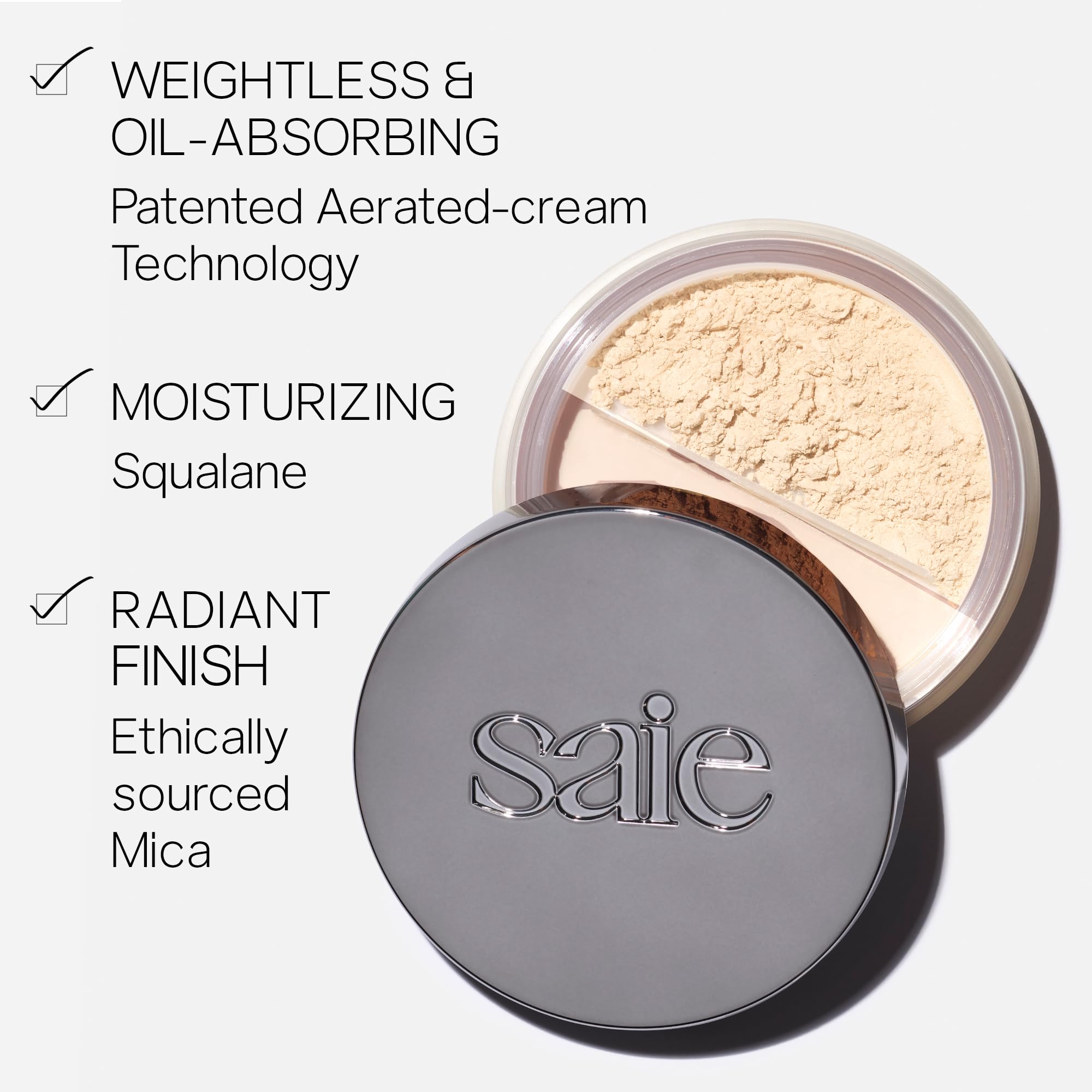 Saie Airset Radiant Loose Setting Powder - Weightless Face Powder to Set, Smooth + Diffuse Face Makeup - Formulated with Hydrating Squalane - Translucent (0.14 oz) - TrustMedUSA