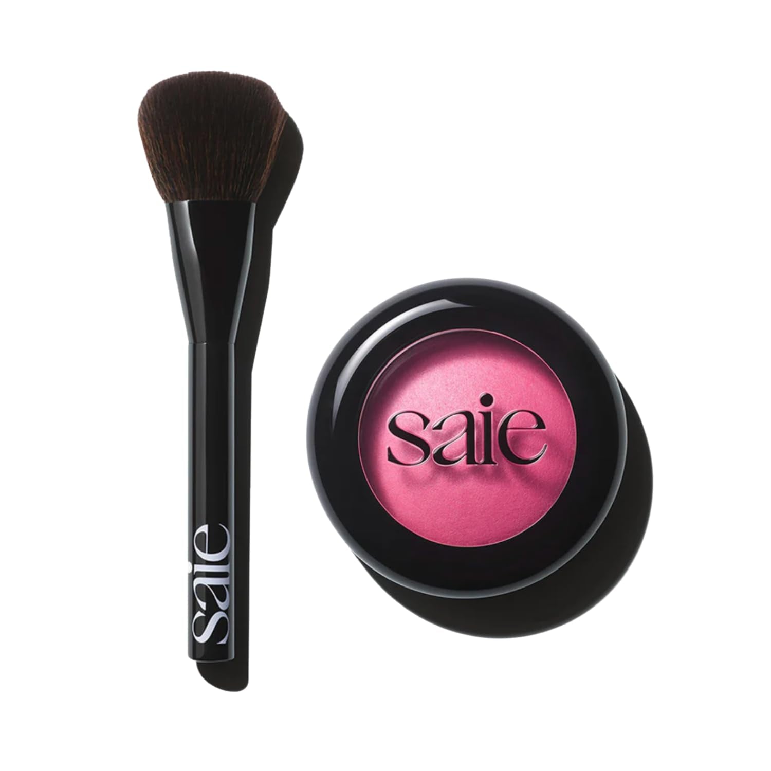 Saie Blush & Brush Duo - SuperSuede Baked Blush in Amore (.01 oz) & Powder Blush Brush - Talc-Free, Moisturizing Blush with Vegan, Fluffy Brush for Seamless Application - TrustMedUSA