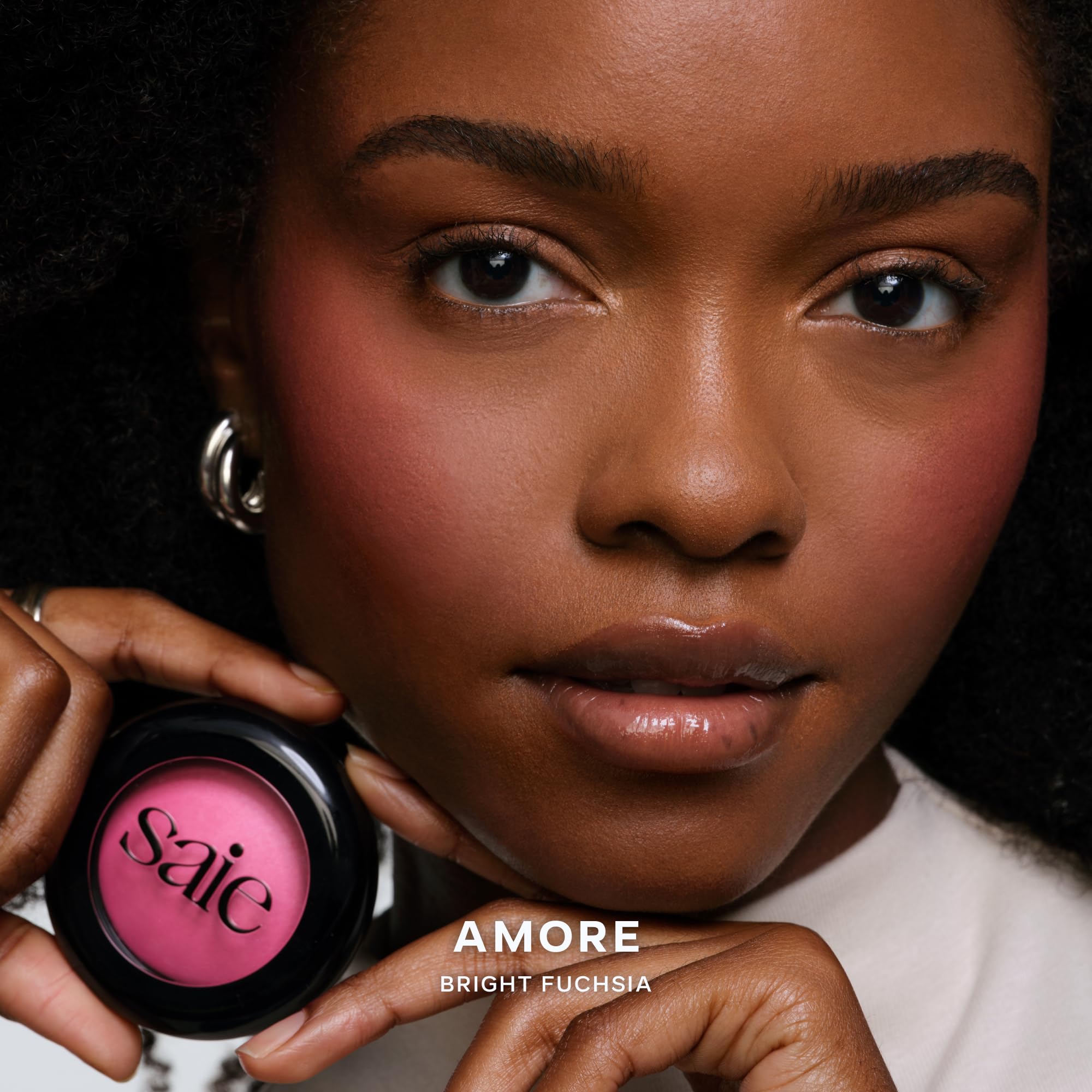 Saie Blush & Brush Duo - SuperSuede Baked Blush in Amore (.01 oz) & Powder Blush Brush - Talc-Free, Moisturizing Blush with Vegan, Fluffy Brush for Seamless Application - TrustMedUSA