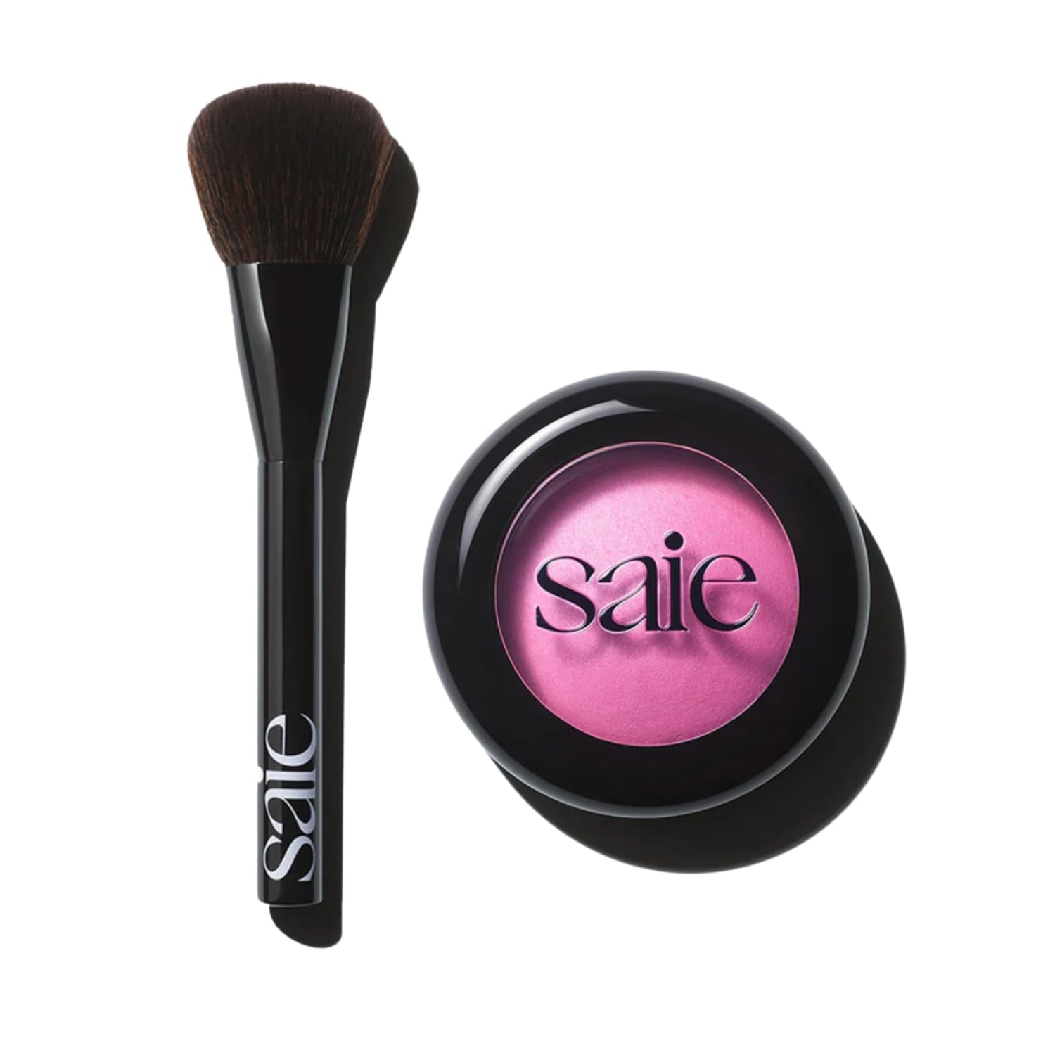 Saie Blush & Brush Duo - SuperSuede Baked Blush in Bella (.01 oz) & Powder Blush Brush - Talc-Free, Moisturizing Blush with Vegan, Fluffy Brush for Seamless Application - TrustMedUSA