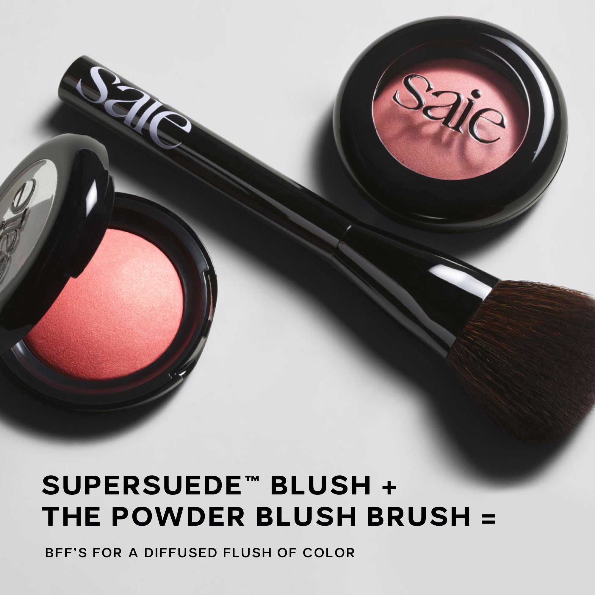 Saie Blush & Brush Duo - SuperSuede Baked Blush in Bella (.01 oz) & Powder Blush Brush - Talc-Free, Moisturizing Blush with Vegan, Fluffy Brush for Seamless Application - TrustMedUSA