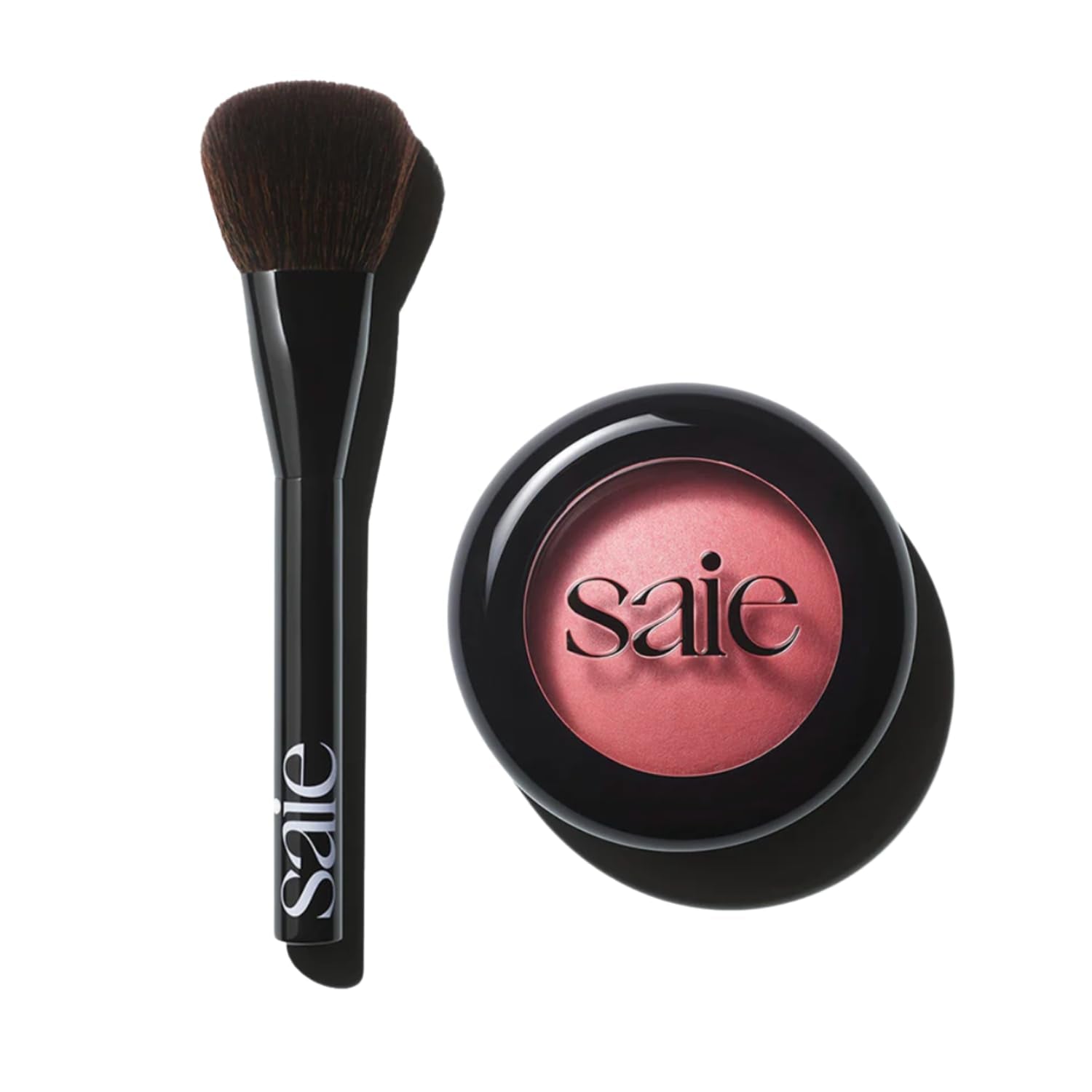 Saie Blush & Brush Duo - SuperSuede Baked Blush in Mia (.01 oz) & Powder Blush Brush - Talc-Free, Moisturizing Blush with Vegan, Fluffy Brush for Seamless Application - TrustMedUSA