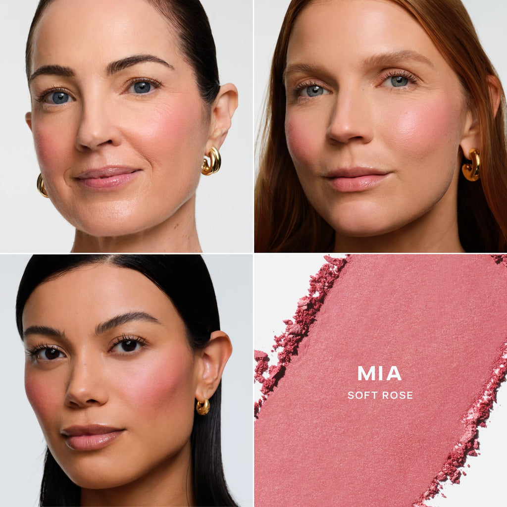 Saie Blush & Brush Duo - SuperSuede Baked Blush in Mia (.01 oz) & Powder Blush Brush - Talc-Free, Moisturizing Blush with Vegan, Fluffy Brush for Seamless Application - TrustMedUSA