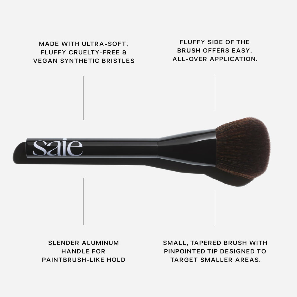 Saie Blush & Brush Duo - SuperSuede Baked Blush in Stella (.01 oz) & Powder Blush Brush - Talc-Free, Moisturizing Blush with Vegan, Fluffy Brush for Seamless Application - TrustMedUSA