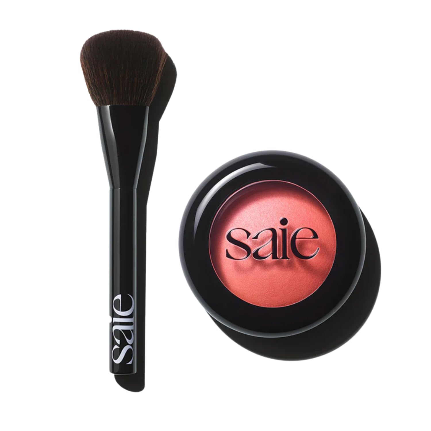 Saie Blush & Brush Duo - SuperSuede Baked Blush in Stella (.01 oz) & Powder Blush Brush - Talc-Free, Moisturizing Blush with Vegan, Fluffy Brush for Seamless Application - TrustMedUSA