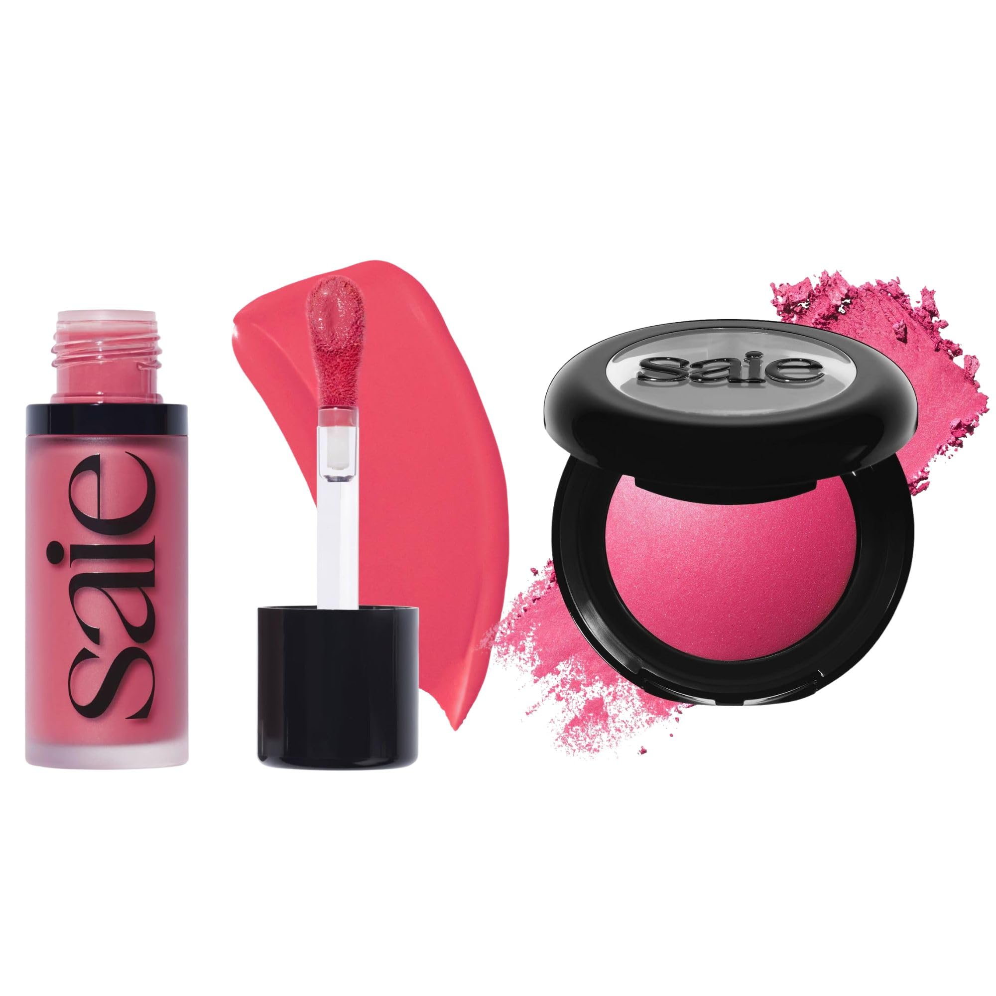 Saie Cheek Flush Duo - Dew Liquid Blush (.40 oz, Flirty), SuperSuede Baked Powder Blush (.01 oz, Amore) - Layerable, Skin-Nourishing Blushes for a Seamless Radiant Finish - TrustMedUSA
