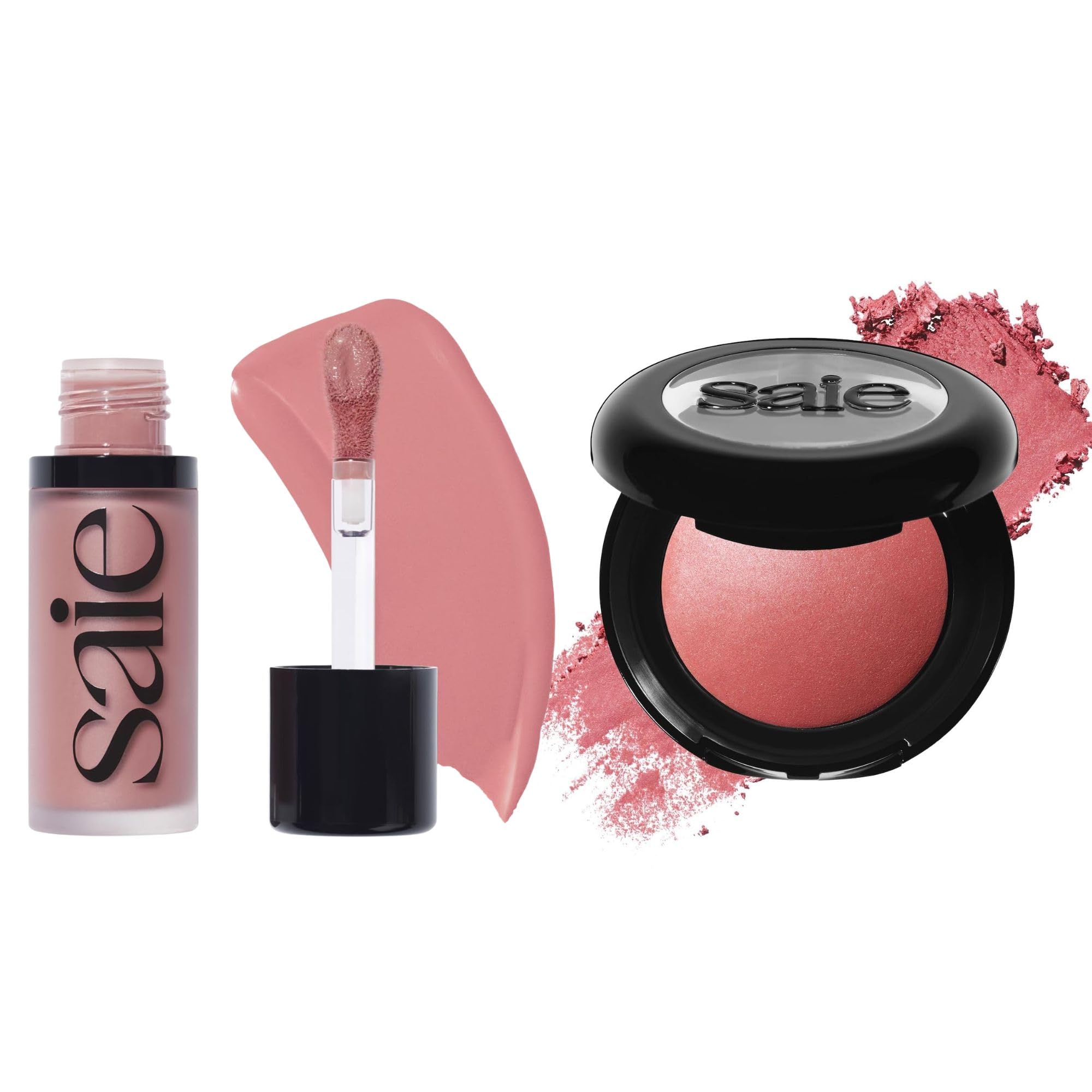 Saie Cheek Flush Duo - Dew Liquid Blush (.40 oz, Lady), SuperSuede Baked Powder Blush (.01 oz, Mia) - Layerable, Skin-Nourishing Blushes for a Seamless Radiant Finish - TrustMedUSA