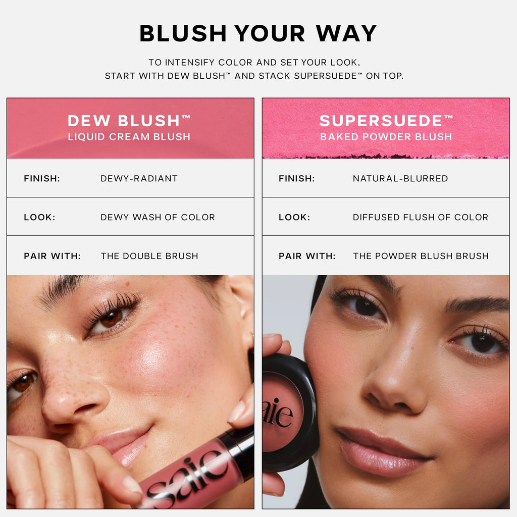 Saie Cheek Flush Duo - Dew Liquid Blush (.40 oz, Poppy), SuperSuede Baked Powder Blush (.01 oz, Stella) - Layerable, Skin-Nourishing Blushes for a Seamless Radiant Finish - TrustMedUSA