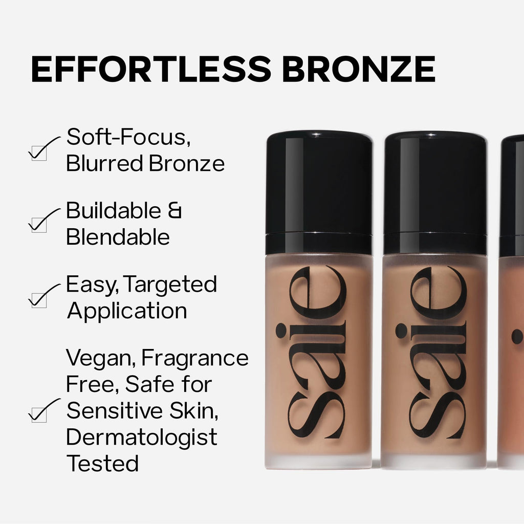 Saie Dew Bronze - Hydrating Liquid Bronzer Stick For a Sun Kissed Glow - Liquid Contour Stick Infused with Nourishing Skin Care Ingredients - Sculpted Face Makeup Essential - Sand (0.4 oz) - TrustMedUSA