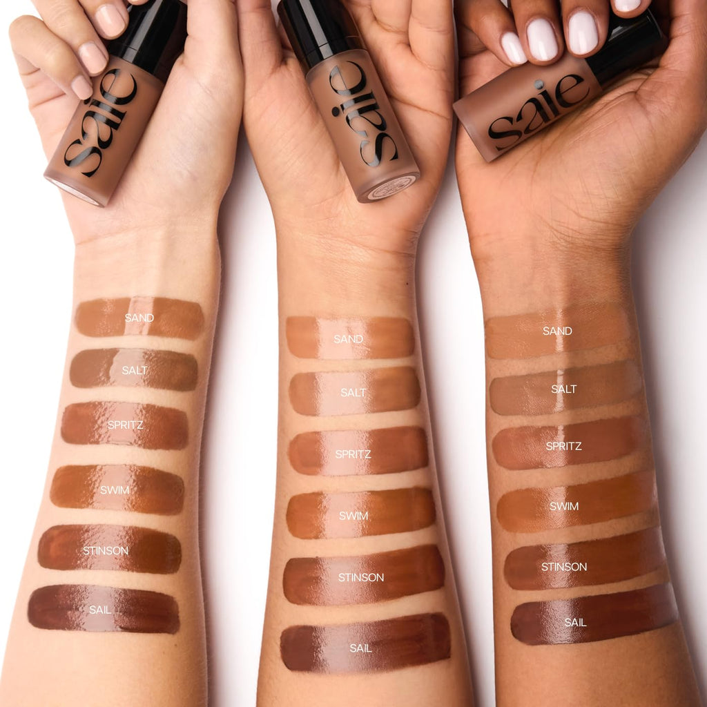 Saie Dew Bronze - Hydrating Liquid Bronzer Stick For a Sun Kissed Glow - Liquid Contour Stick Infused with Nourishing Skin Care Ingredients - Sculpted Face Makeup Essential - Sand (0.4 oz) - TrustMedUSA
