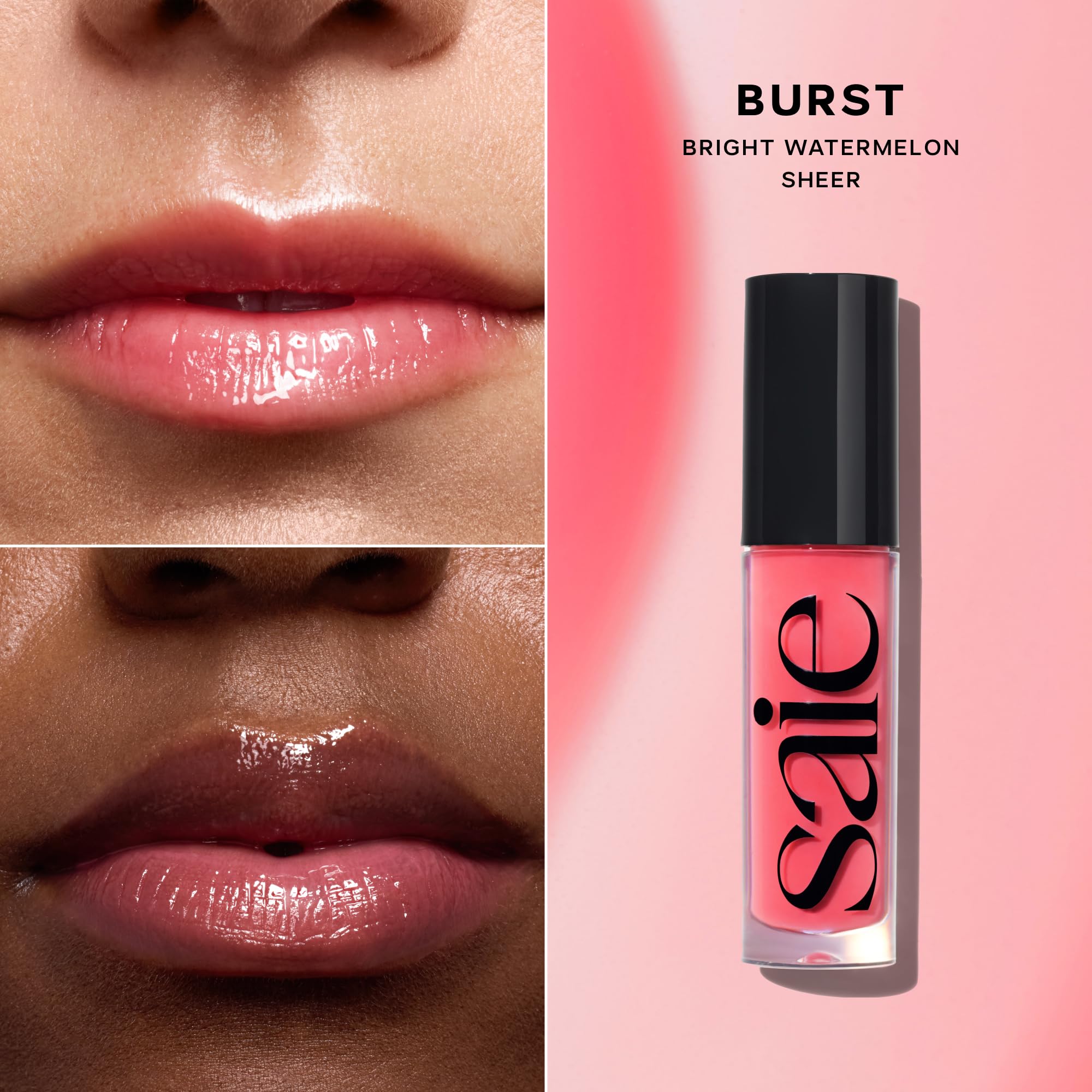 Saie Dewy Glow Duo - Dew Liquid Blush - (.40 oz, Flirty), Glossybounce Lip Gloss-Oil Hybrid (.17 oz, Burst) - Hydrating, Vegan Makeup for Radiant Cheeks & Lips - TrustMedUSA