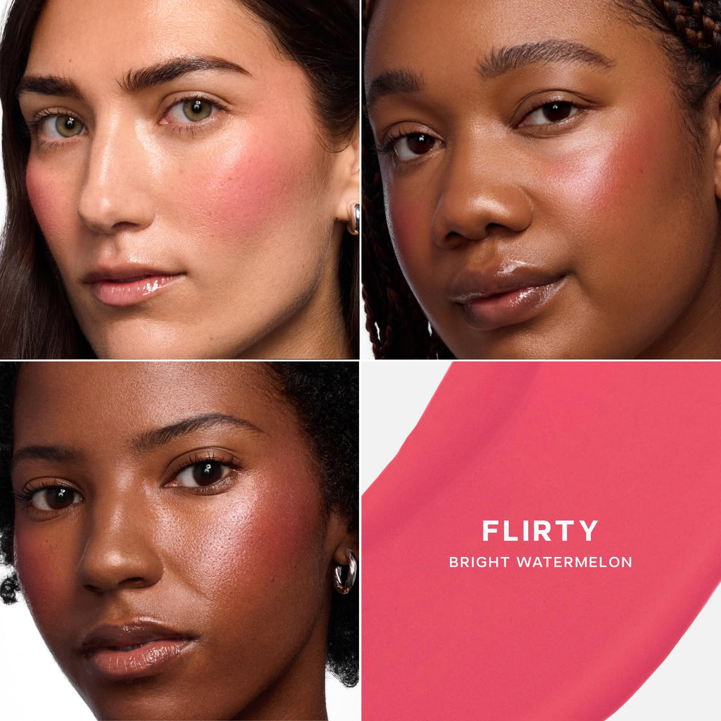 Saie Dewy Glow Duo - Dew Liquid Blush - (.40 oz, Flirty), Glossybounce Lip Gloss-Oil Hybrid (.17 oz, Burst) - Hydrating, Vegan Makeup for Radiant Cheeks & Lips - TrustMedUSA
