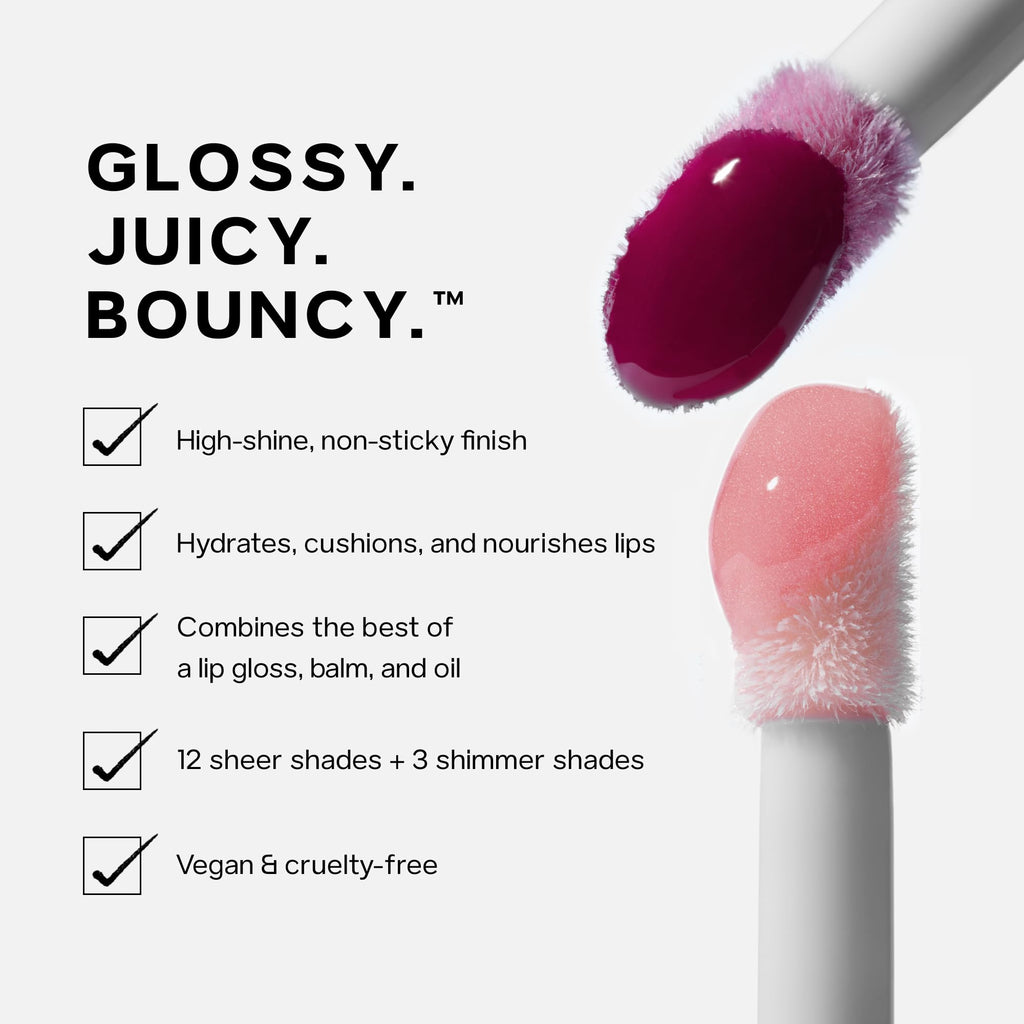 Saie Dewy Glow Duo - Dew Liquid Blush - (.40 oz, Flirty), Glossybounce Lip Gloss-Oil Hybrid (.17 oz, Burst) - Hydrating, Vegan Makeup for Radiant Cheeks & Lips - TrustMedUSA