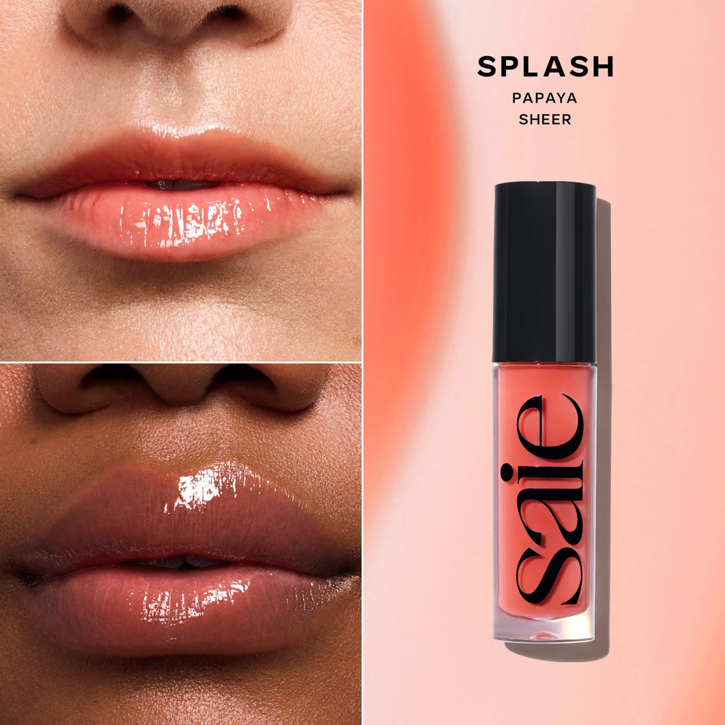 Saie Dewy Glow Duo - Dew Liquid Blush - (.40 oz, Hottie), Glossybounce Lip Gloss-Oil Hybrid (.17 oz, Splash) - Hydrating, Vegan Makeup for Radiant Cheeks & Lips - TrustMedUSA