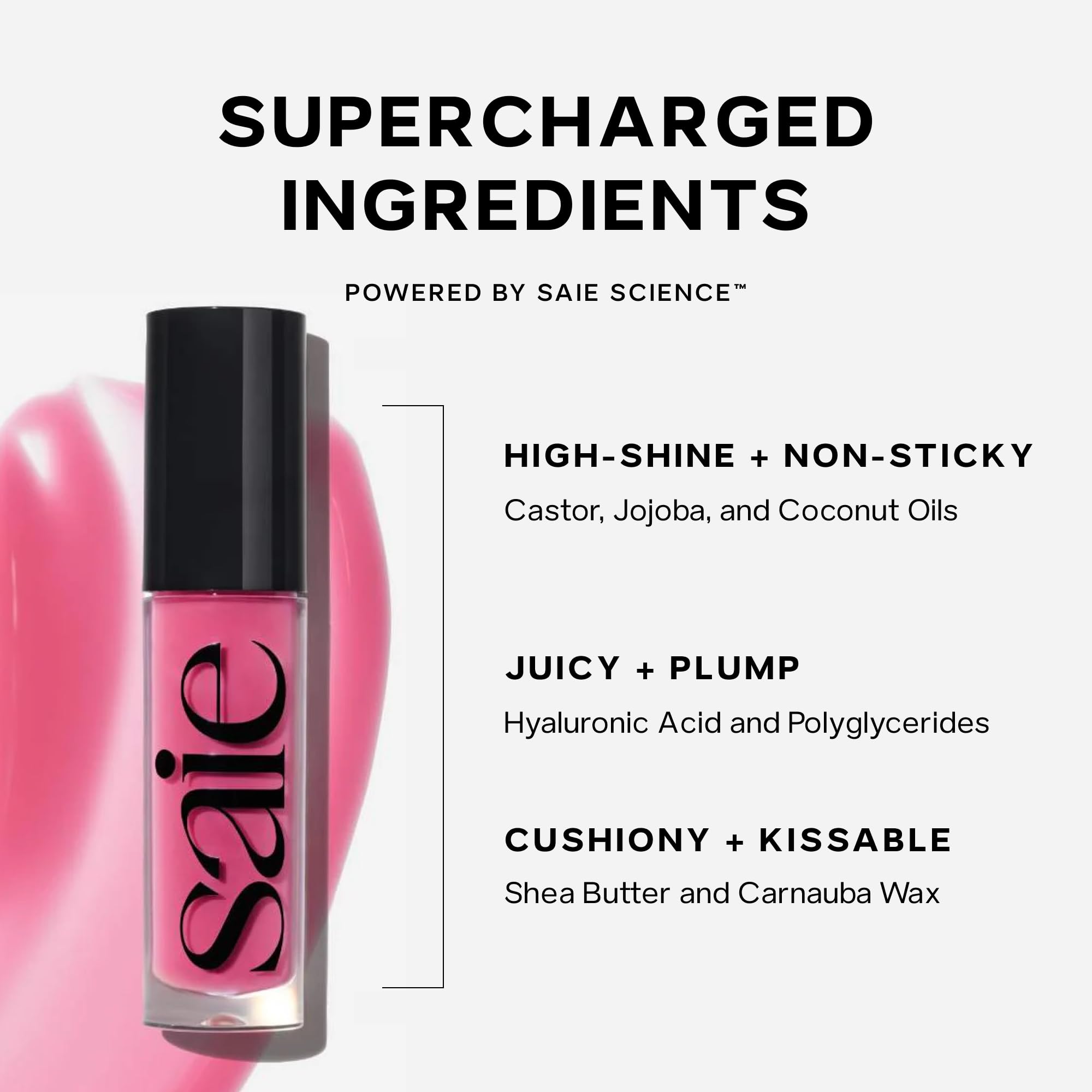 Saie Dewy Glow Duo - Dew Liquid Blush - (.40 oz, Hottie), Glossybounce Lip Gloss-Oil Hybrid (.17 oz, Splash) - Hydrating, Vegan Makeup for Radiant Cheeks & Lips - TrustMedUSA