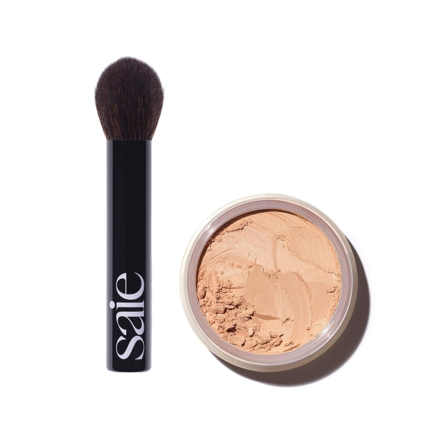 Saie Face Powder Duo, Medium - The Fluffy Brush, Soft, Multi-Use Targeted Powder Brush With Tapered Tip & Airset Radiant Loose Setting Powder, Translucent Medium (0.14 oz) - Vegan, Cruelty-Fee - TrustMedUSA
