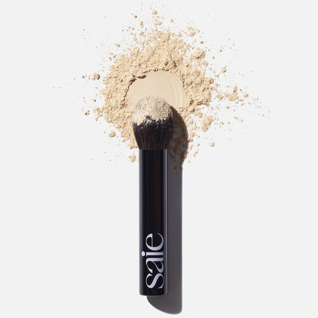 Saie Face Powder Duo, Medium - The Fluffy Brush, Soft, Multi-Use Targeted Powder Brush With Tapered Tip & Airset Radiant Loose Setting Powder, Translucent Medium (0.14 oz) - Vegan, Cruelty-Fee - TrustMedUSA