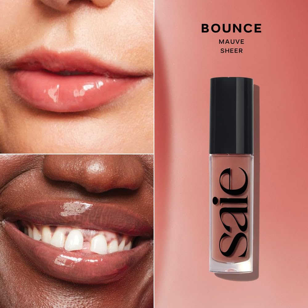 Saie Glossybounce High-Shine Hydrating Lip Gloss Oil - Sheer Tinted Lip Oil with Hyaluronic Acid + Jojoba Oil for Long-Lasting Moisture (.17 oz) (Disco + Bounce) - TrustMedUSA