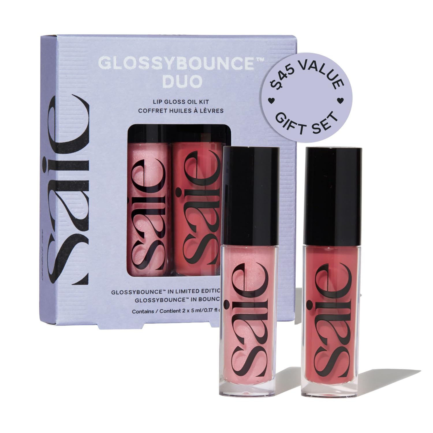 Saie Glossybounce High-Shine Hydrating Lip Gloss Oil - Sheer Tinted Lip Oil with Hyaluronic Acid + Jojoba Oil for Long-Lasting Moisture (.17 oz) (Disco + Bounce) - TrustMedUSA