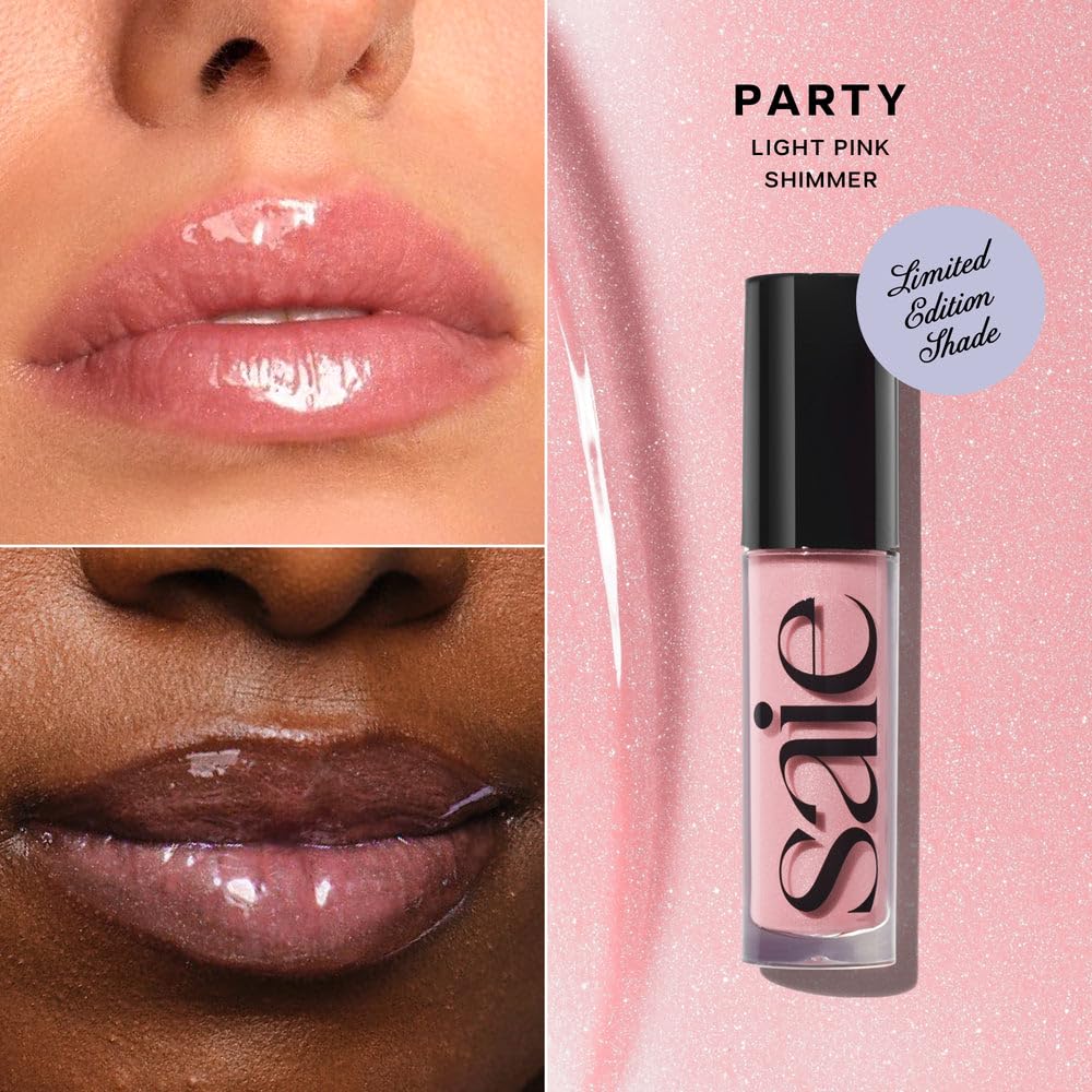 Saie Glossybounce High-Shine Hydrating Lip Gloss Oil - Sheer Tinted Lip Oil with Hyaluronic Acid + Jojoba Oil for Long-Lasting Moisture (.17 oz) (Disco + Bounce) - TrustMedUSA