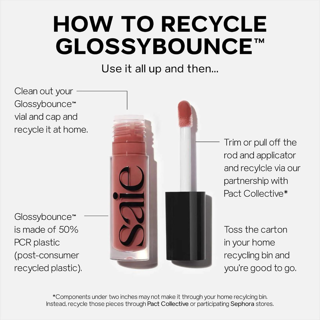 Saie Glossybounce High-Shine Hydrating Lip Gloss Oil - Sheer Tinted Lip Oil with Hyaluronic Acid + Jojoba Oil for Long-Lasting Moisture (.17 oz) (Disco + Bounce) - TrustMedUSA