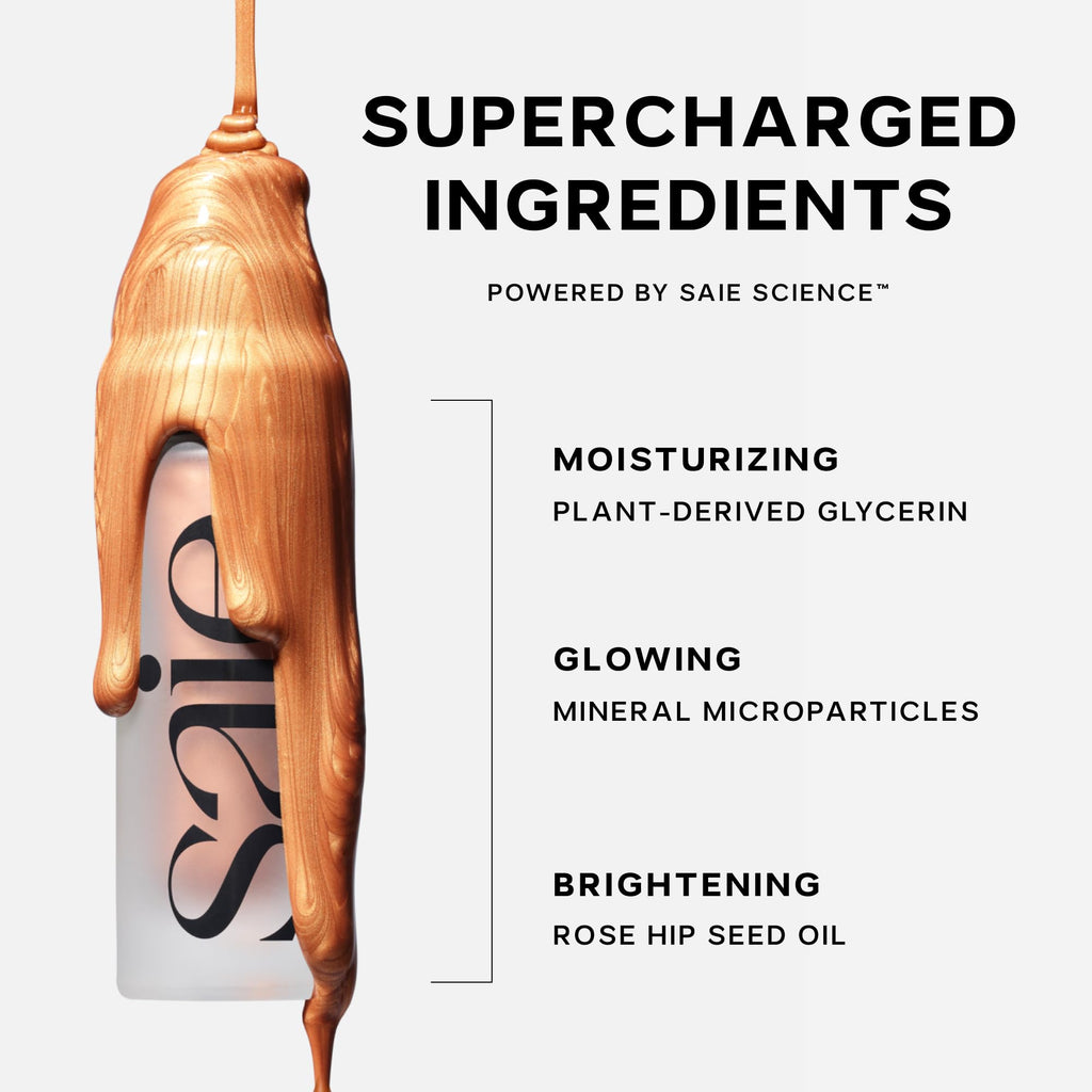 Saie Glowy Super Gel Warmglow Duo - Lightweight Illuminator & Makeup Primer for Glowing Skin - Soft Warm Gold (1 oz & 0.5 oz) - TrustMedUSA