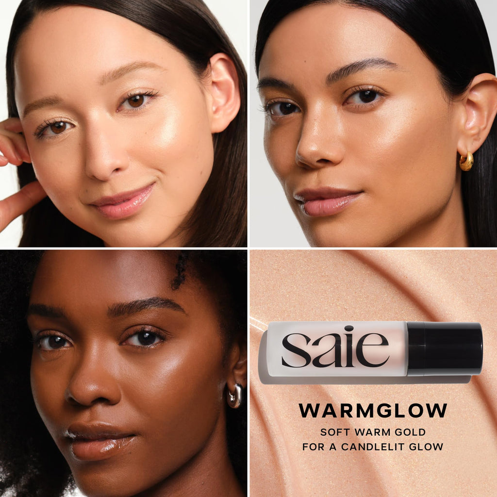 Saie Glowy Super Gel Warmglow Duo - Lightweight Illuminator & Makeup Primer for Glowing Skin - Soft Warm Gold (1 oz & 0.5 oz) - TrustMedUSA