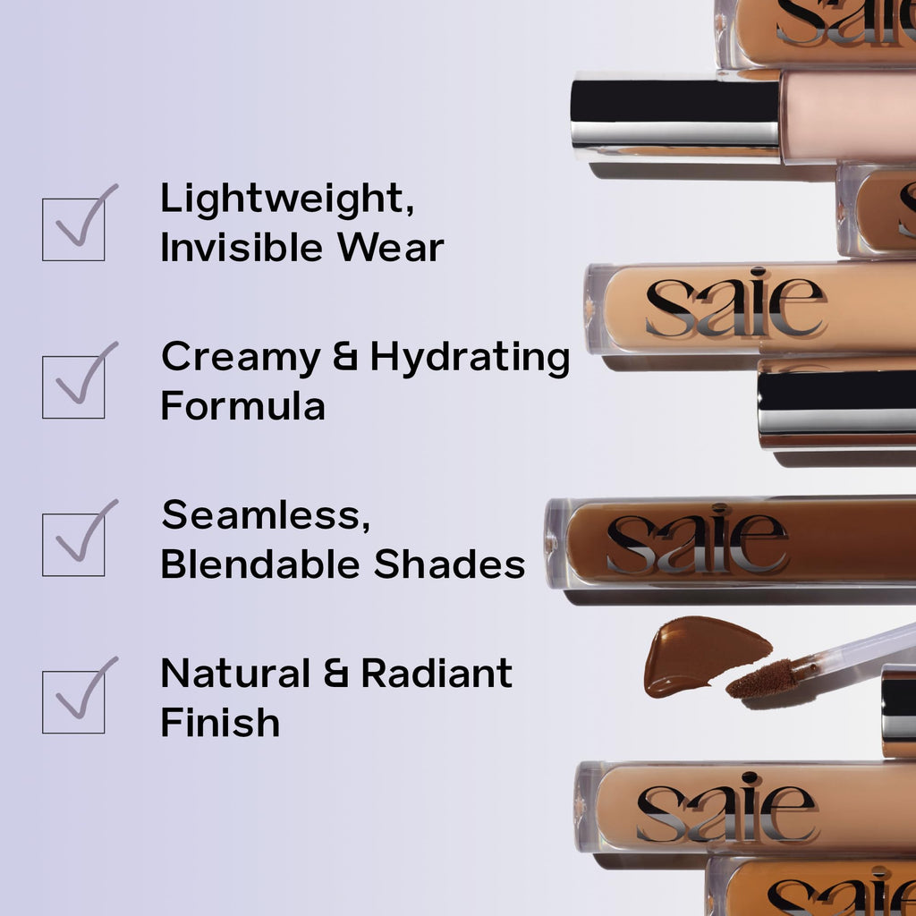 Saie Hydrabeam Under Eye Brightener - Sheer + Hydrating Concealer with Glycerin, Squalane + Cucumber Extract - Brightening Under Eye Concealer + Corrector for Even, Glowing Skin - Shade 6 (0.2 oz) - TrustMedUSA