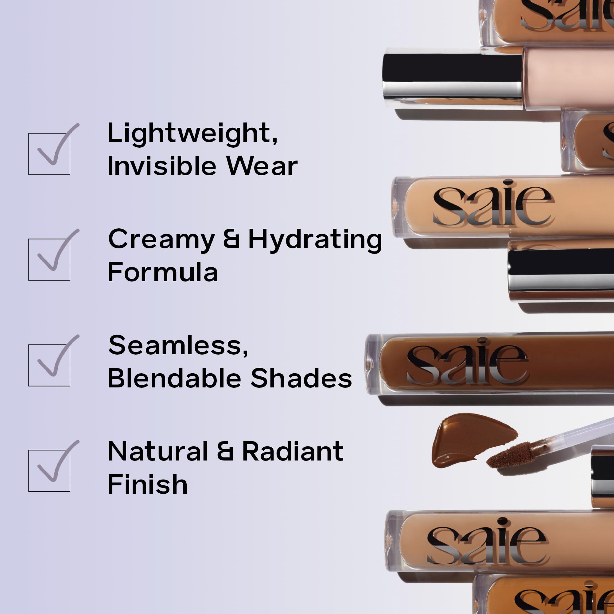 Saie Hydrabeam Under Eye Brightener - Sheer + Hydrating Concealer with Glycerin, Squalane + Cucumber Extract - Brightening Under Eye Concealer + Corrector for Even, Glowing Skin - Shade 6 (0.2 oz) - TrustMedUSA