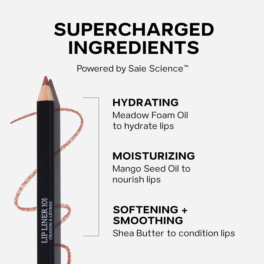 Saie Lip Liner 101 - Lip Pencil Made with a Creamy, Soft Matte Formula for a Naturally Framed or Fully Filled Look - Supercharged with Shea Butter & Jojoba Oil - Tease (.05 oz) - TrustMedUSA